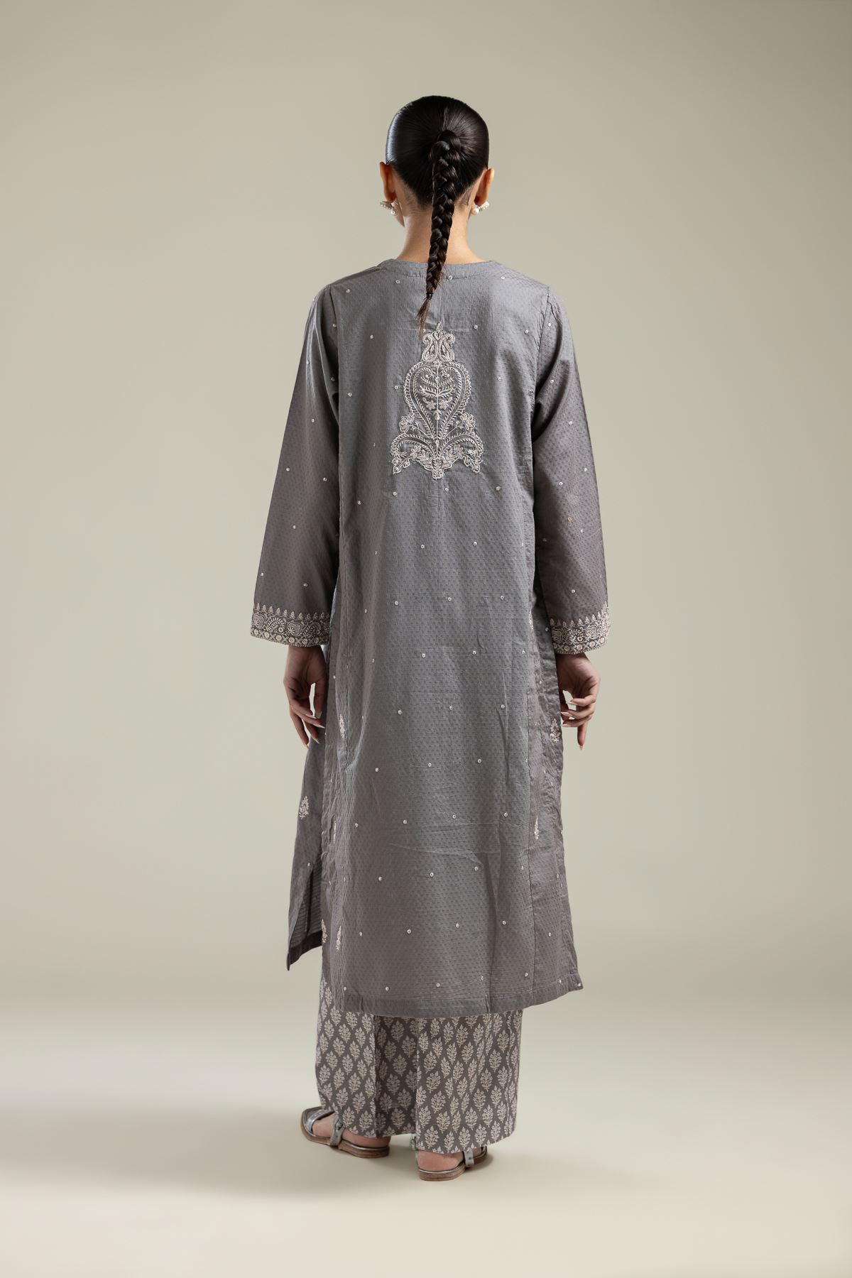 Embroidered Cotton Dobby Gray Cotton Kurta - 1-26-106-A-D-VG