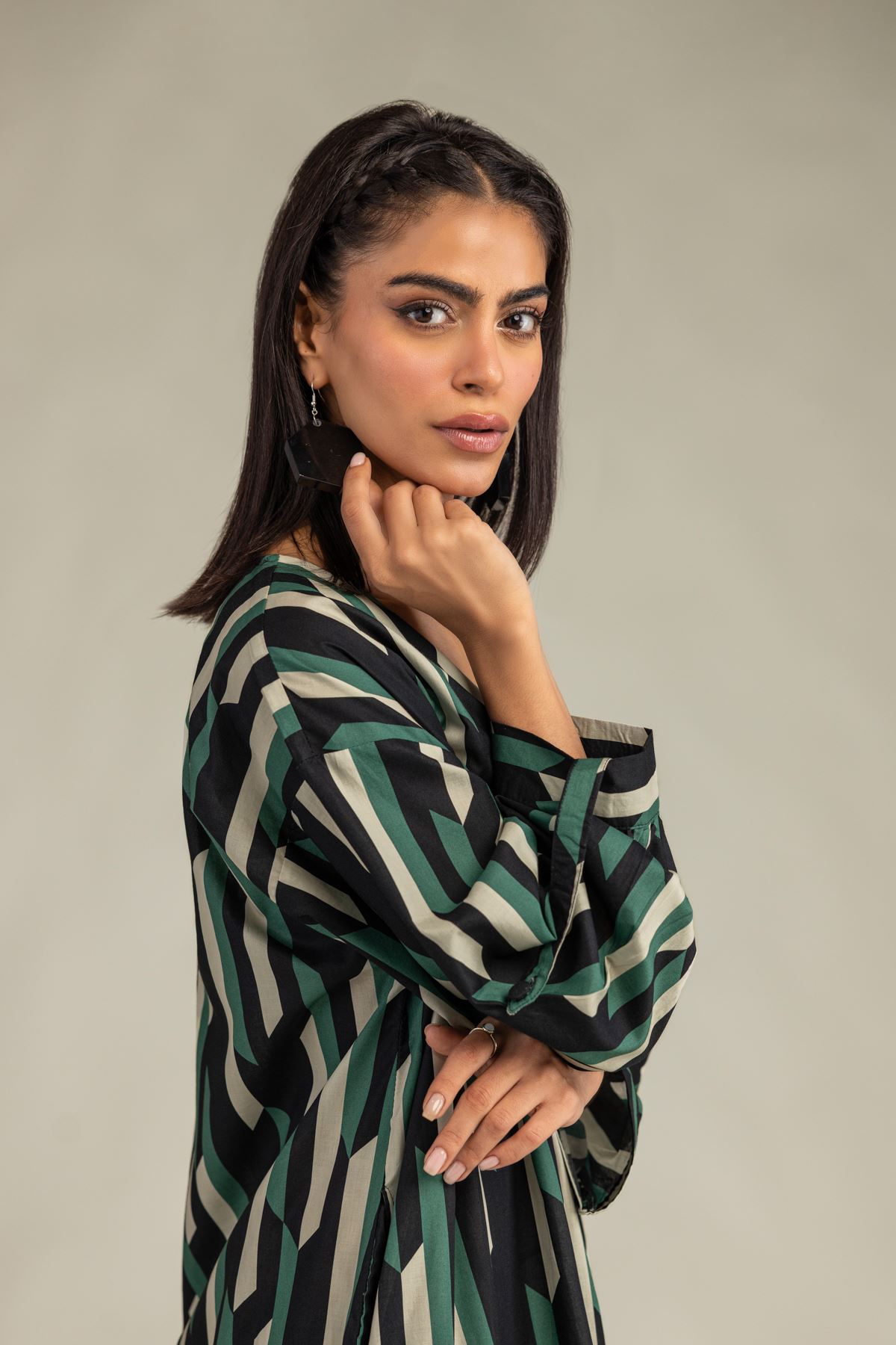 Printed Cambric Cambric Longline Shirt - 1-26-229-B-F1-VG