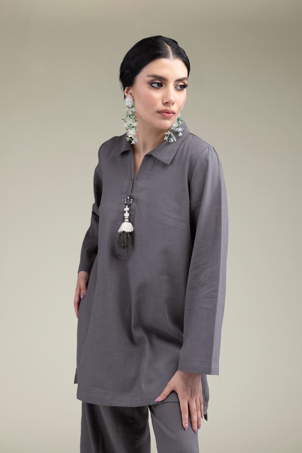 Dyed Blended Linen Solid Linen Kurta - 1-26-238-A-E1-VG