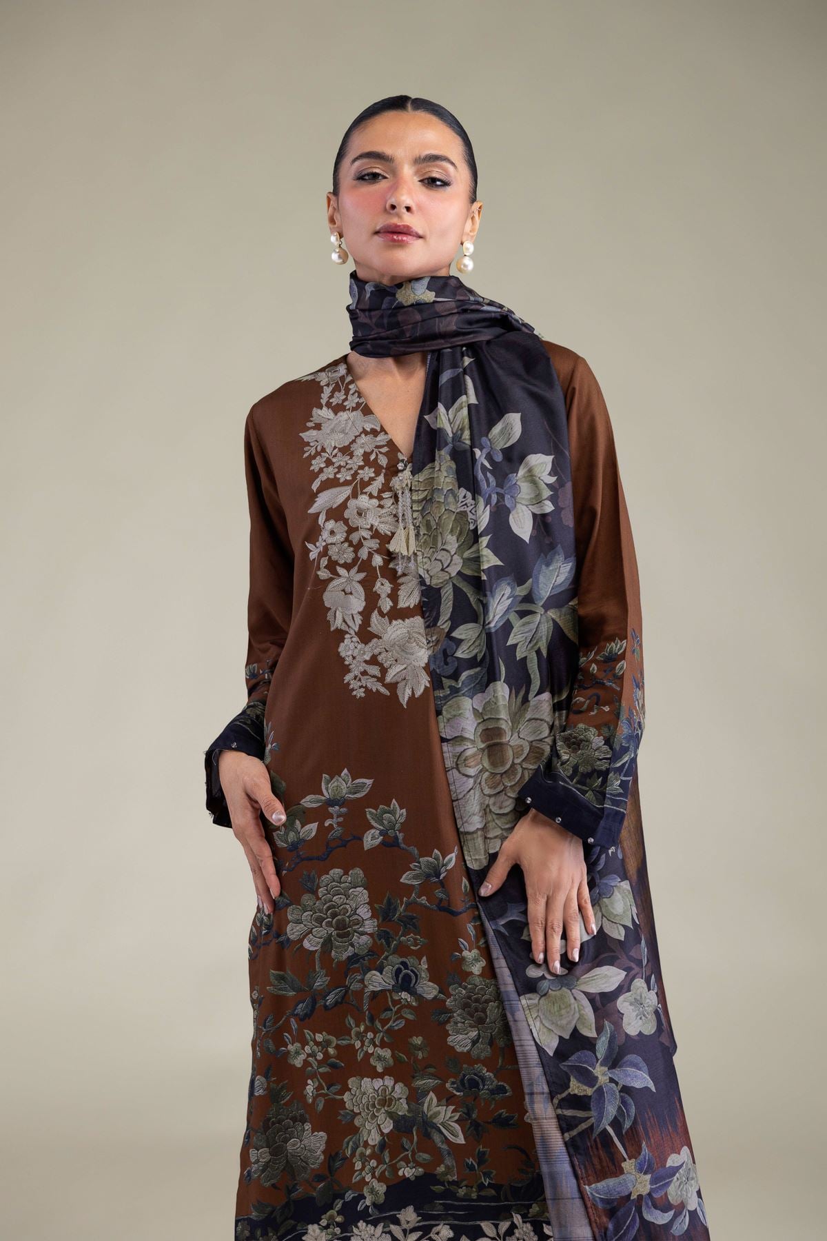 Embroidered Raw Silk Brown Silk Kurta - 2-26-206-A-F1-VG