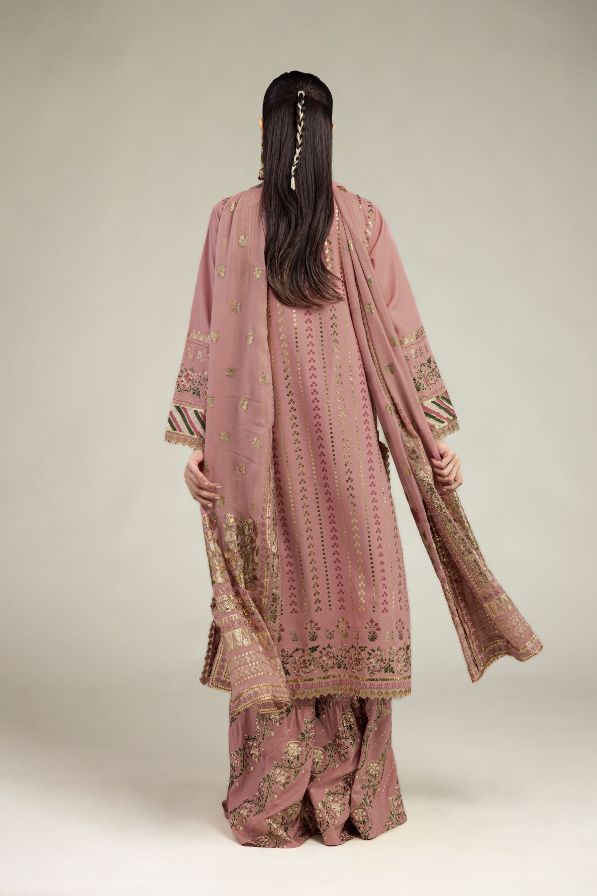 Embroidered Raw Silk 3-Piece Co-ords Set - 8-26-206-A-B1-VG