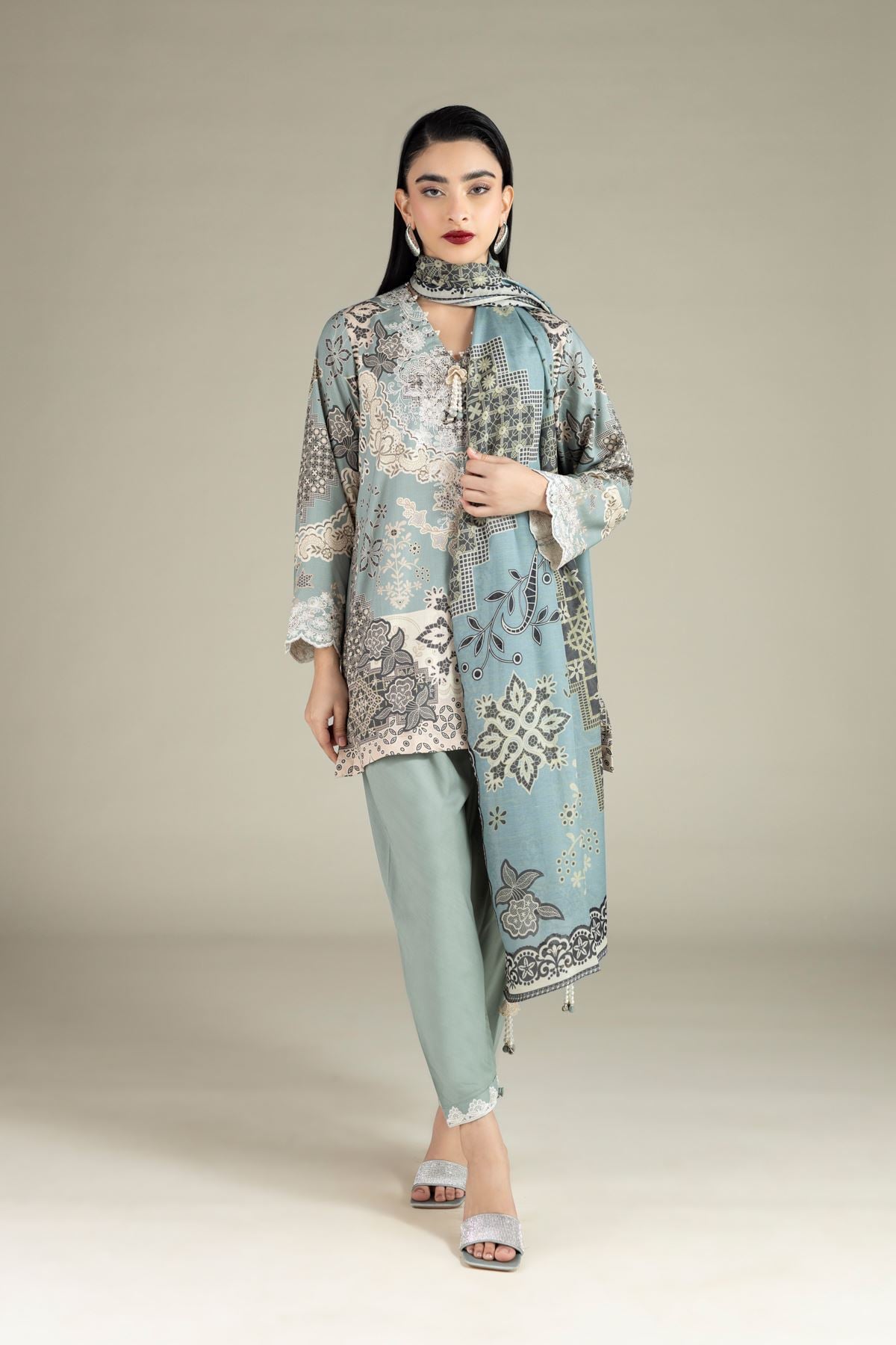 Embroidered Raw Silk Pants - 2-26-102-C-G-VG