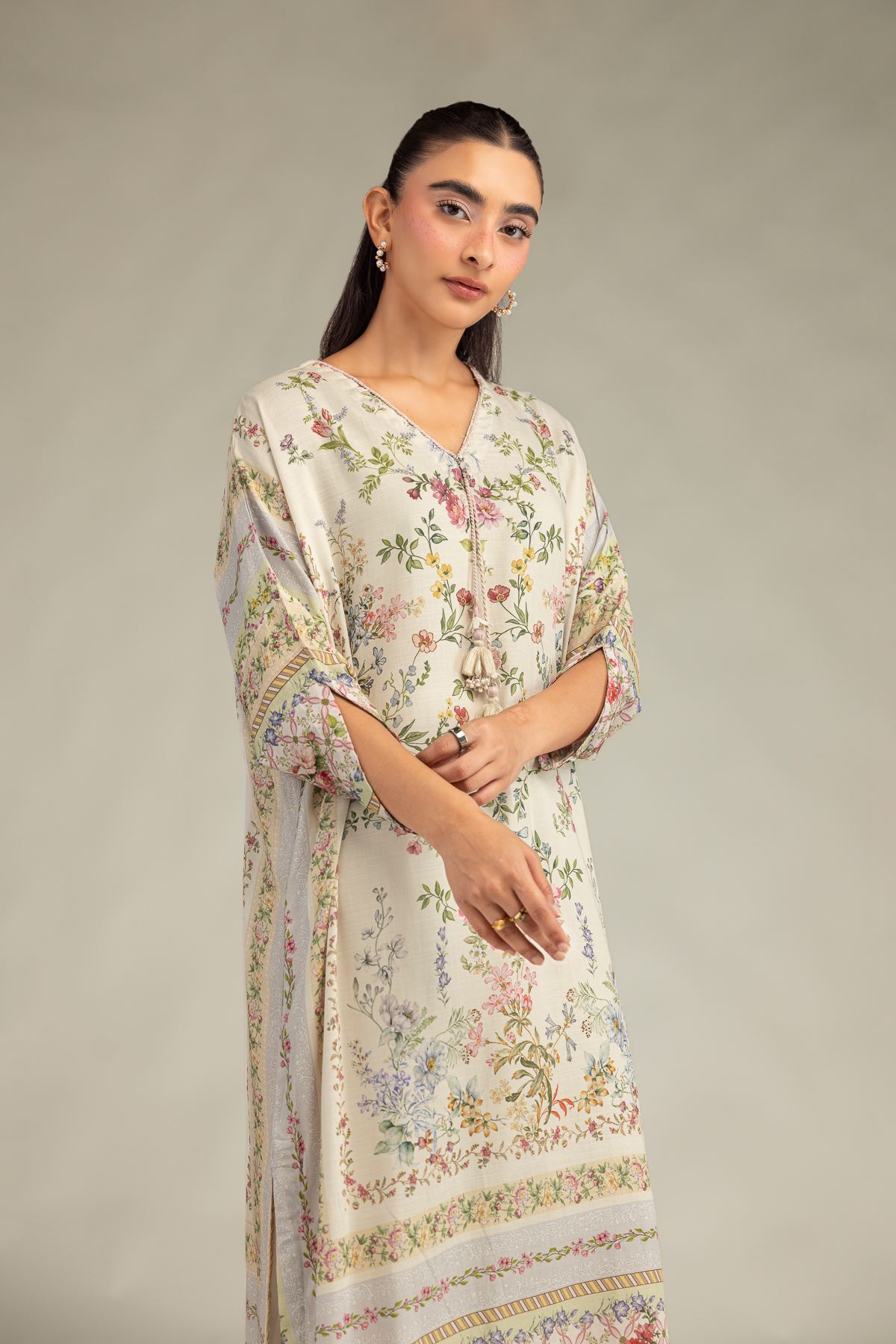 Printed Raw Silk Floral Longline Kurta - 8-26-303-A-B1-VG