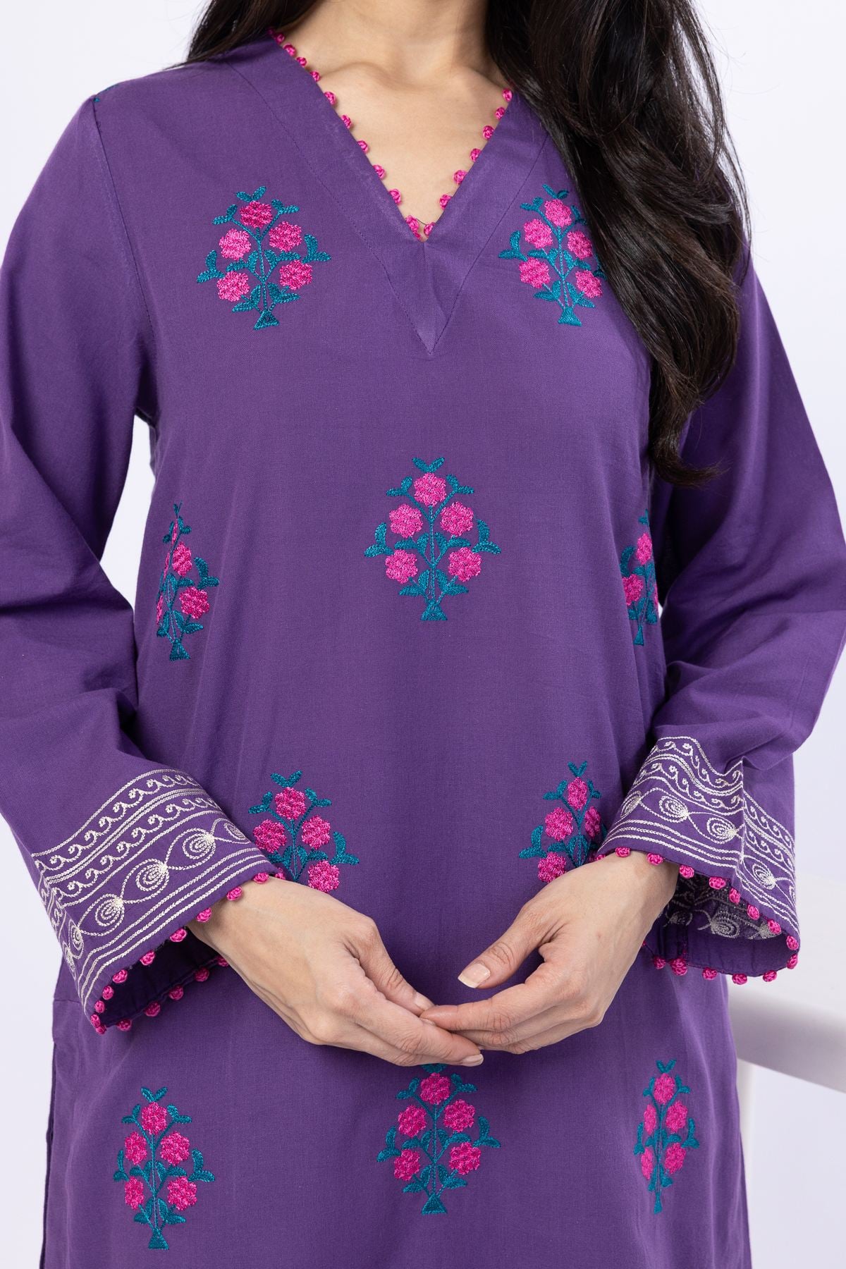 Embroidered Handwoven Cotton Kurta - 25-09-11E14-08TA-VG