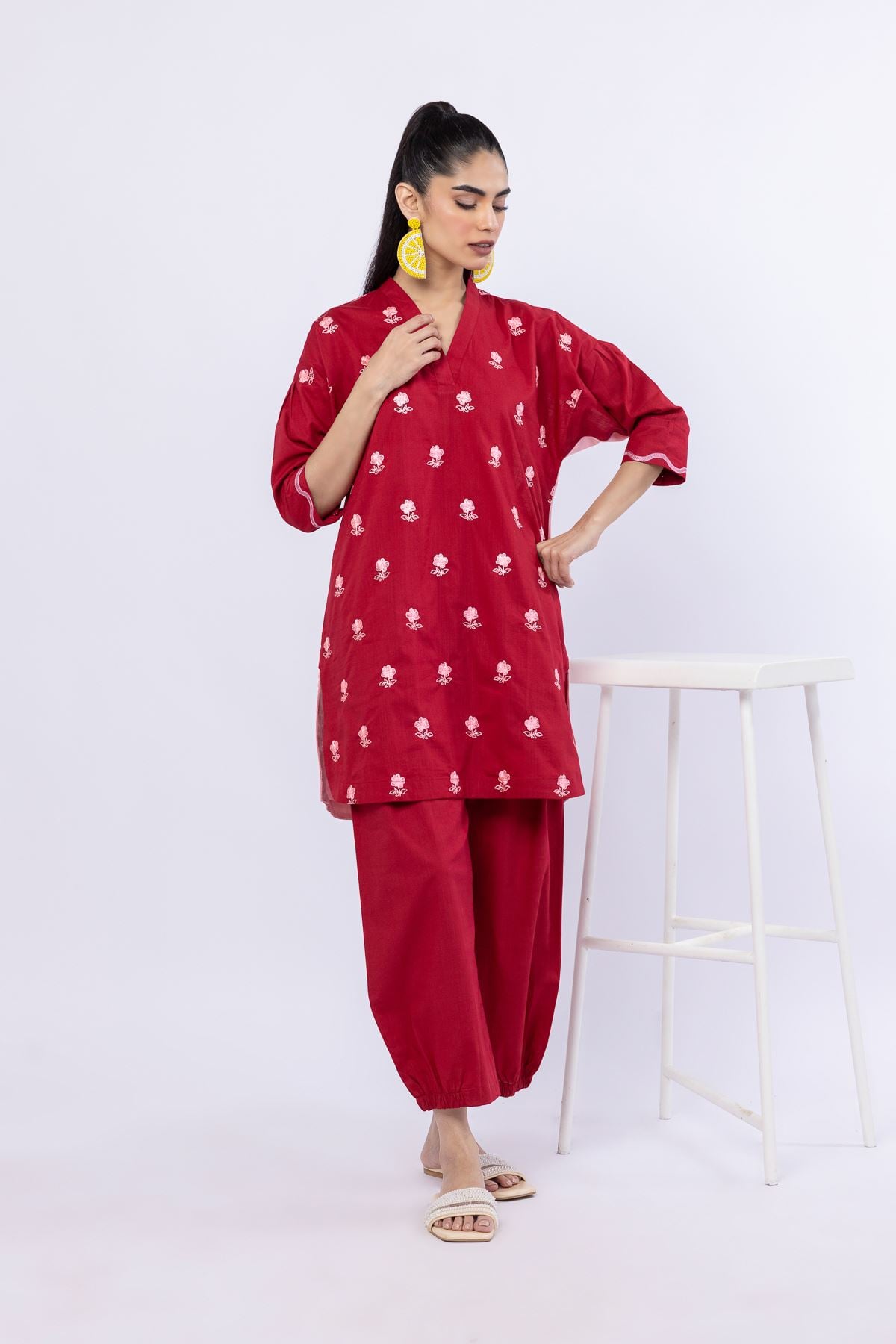Embroidered Crosshatch Poplin Kurta - 25-10-11E1-09TB-VG