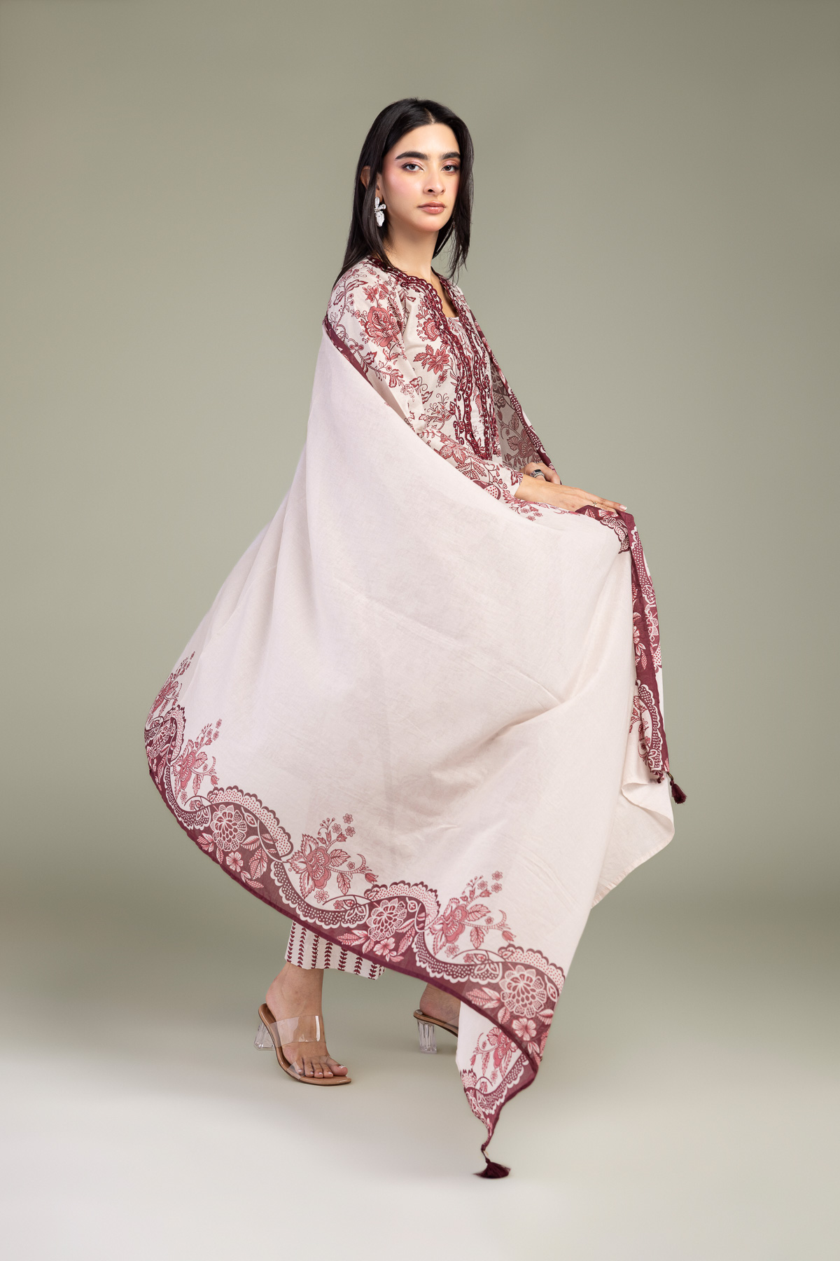 Embroidered Lawn Pink Floral Dupatta - 1-26-102-A-F-VG