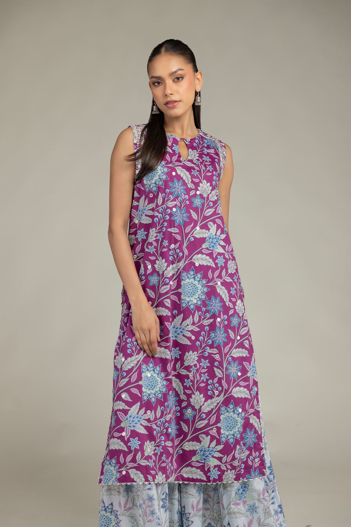 Embroidered Cotton Viscose Floral Sleeveless Kurta - 1-26-227-A-B1-VG