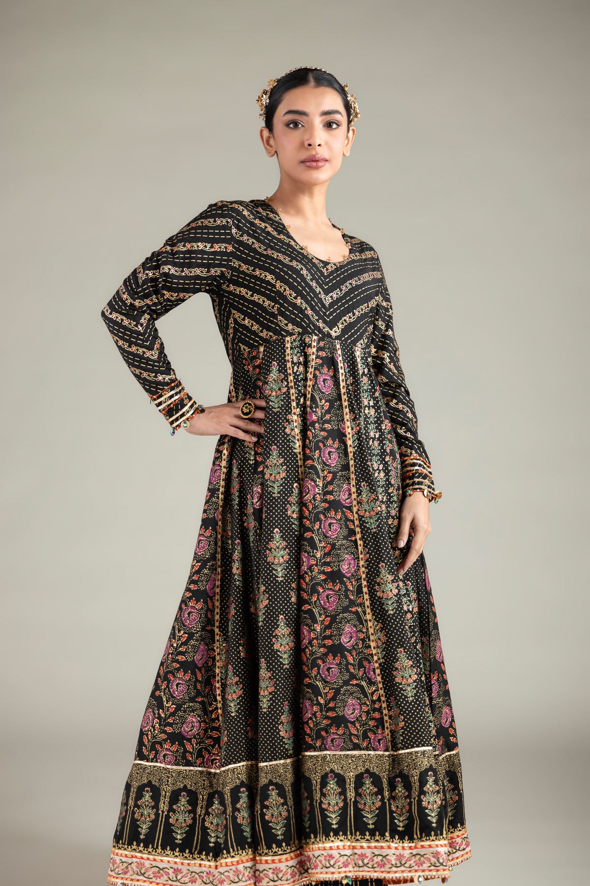 Printed Raw Silk 2 Piece Co-ord Set | Top and Bottom - 1-26-115-A-B-VG