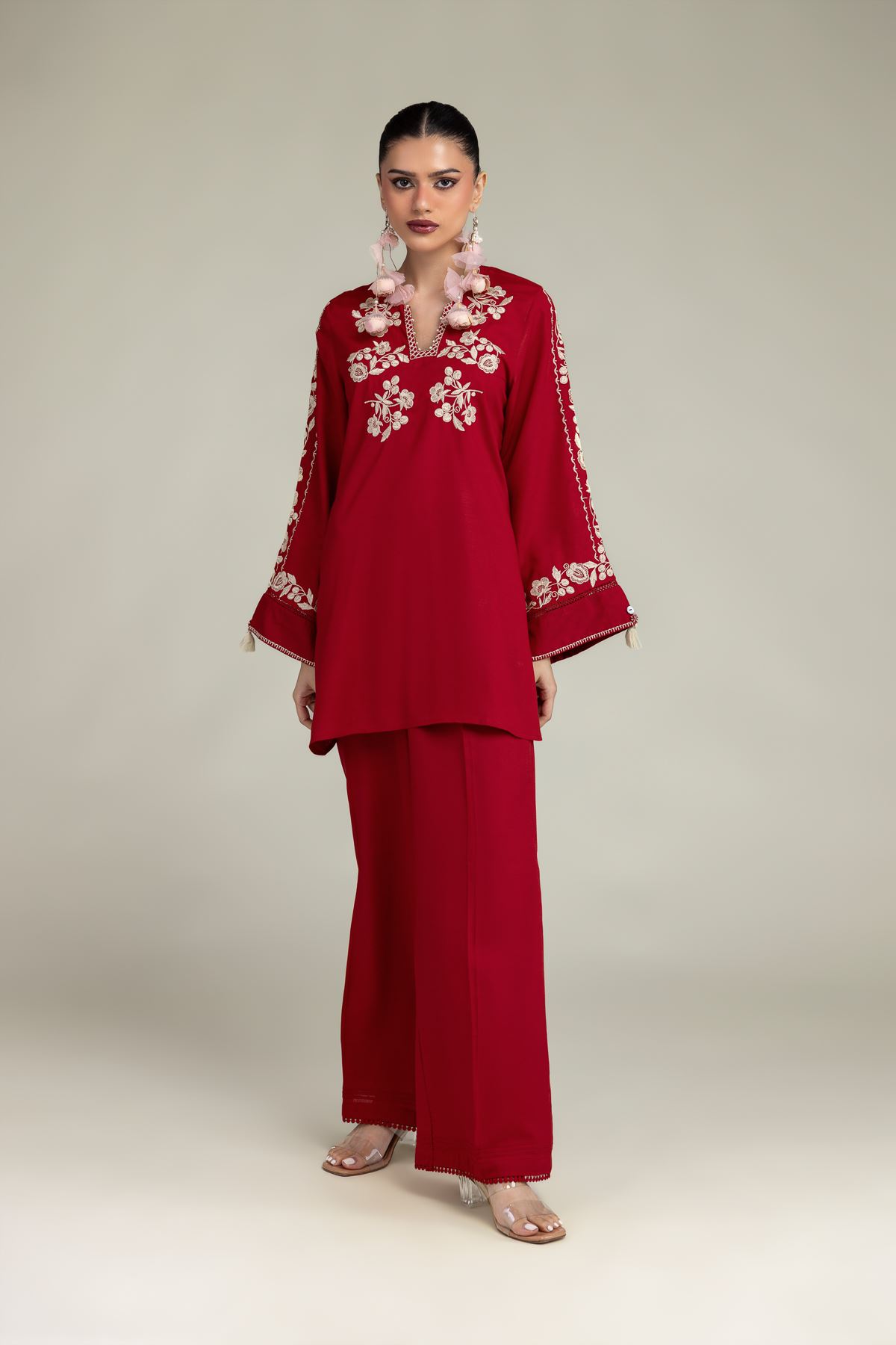 Embroidered Raw Silk Red Silk Kurta - 1-26-245-A-D2-VG