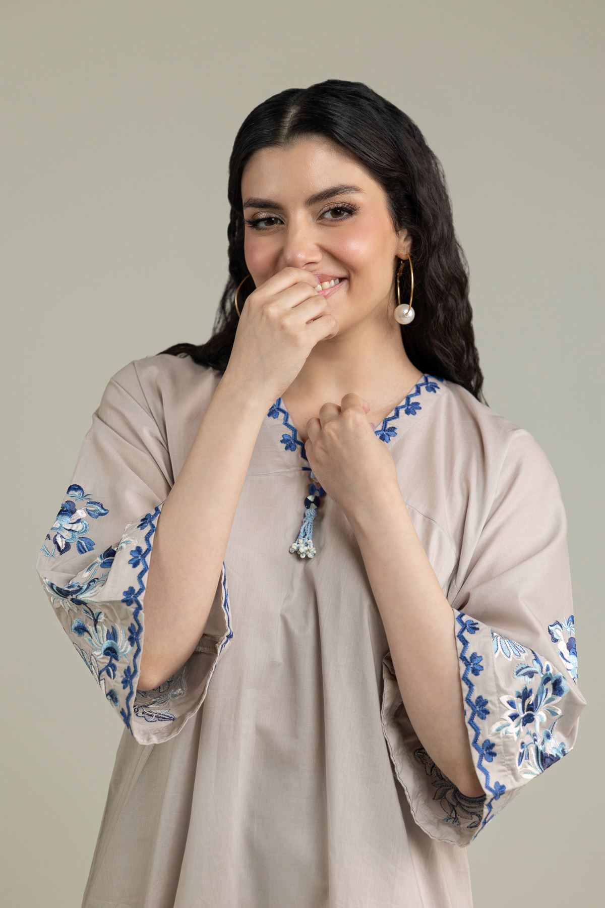 Embroidered Cambric Long Floral Kurta - 1-26-231-A-F1-VG