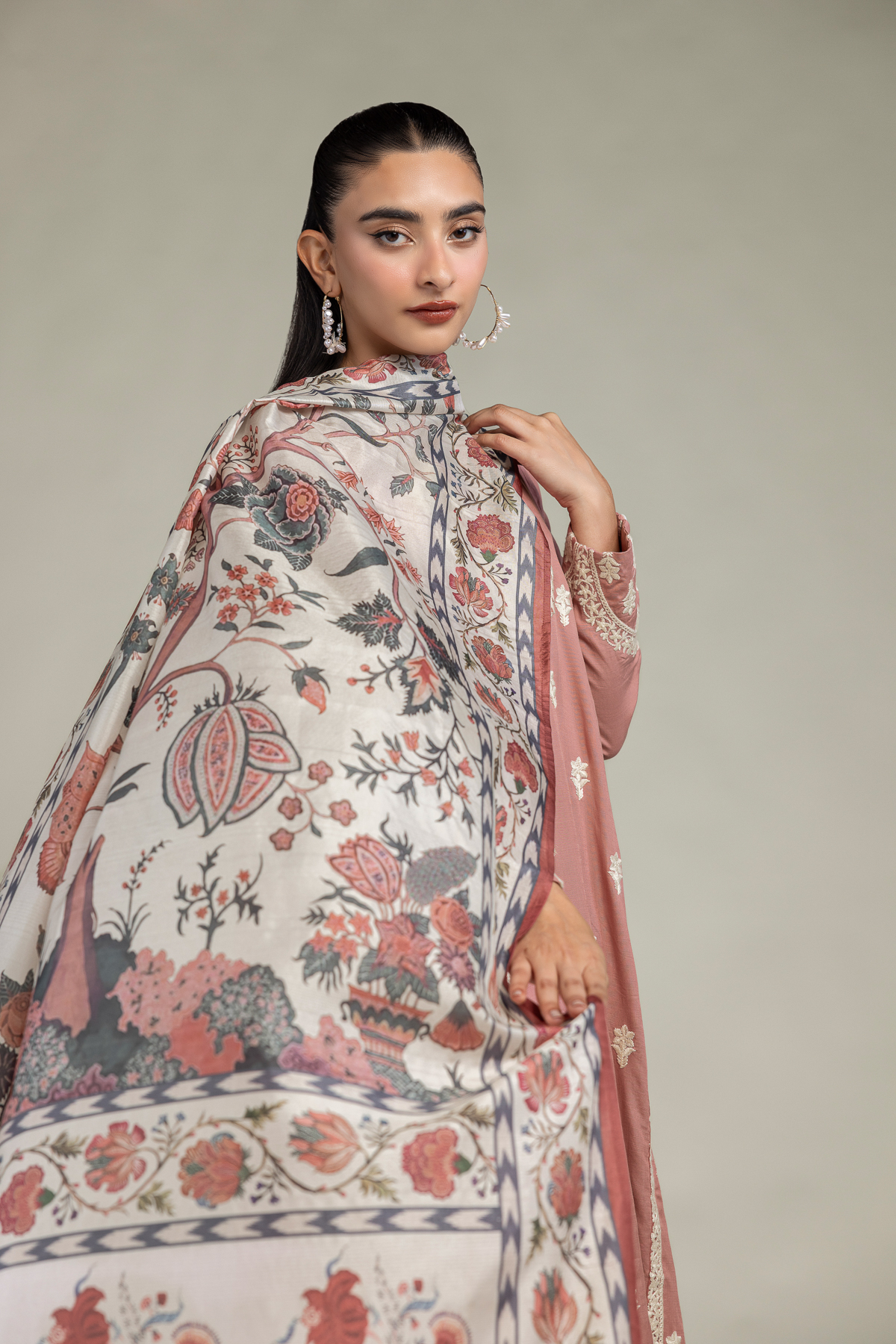 Embroidered Polyester Silk Floral Silk Dupatta - 2-26-308-A-G1-VG