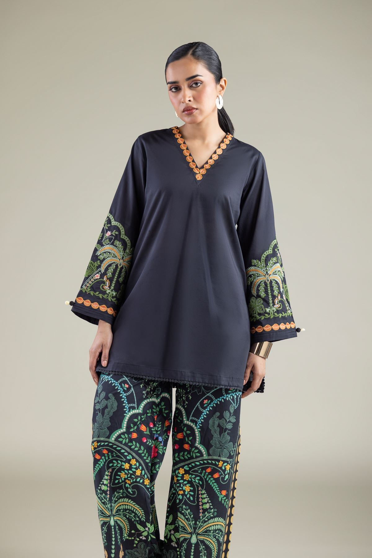 Embroidered Cambric Black Cambric Kurta - 1-26-133-A-D-VG