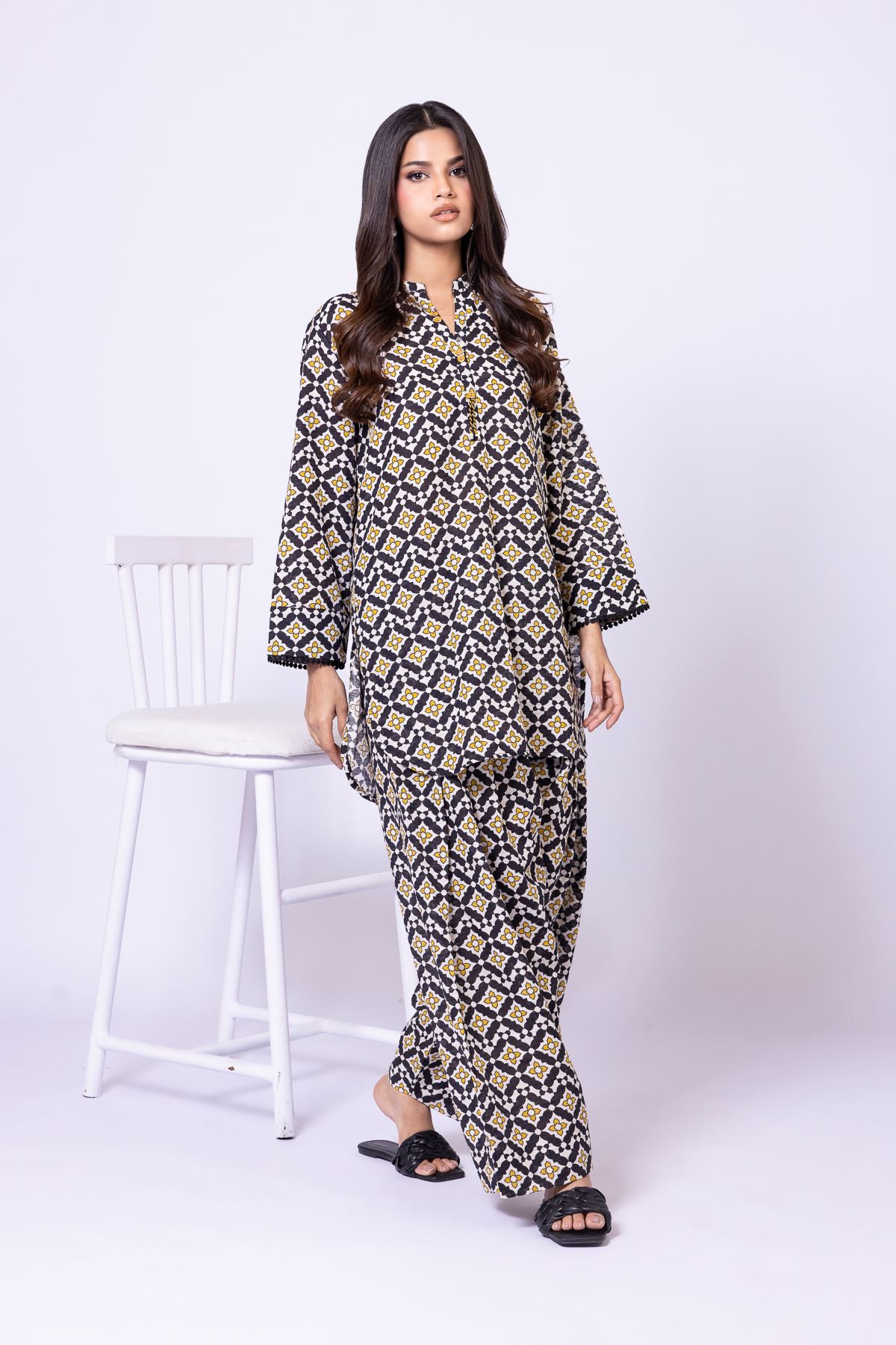 Printed Textured Cotton Pants - 25-09-11E10-10TB-VG