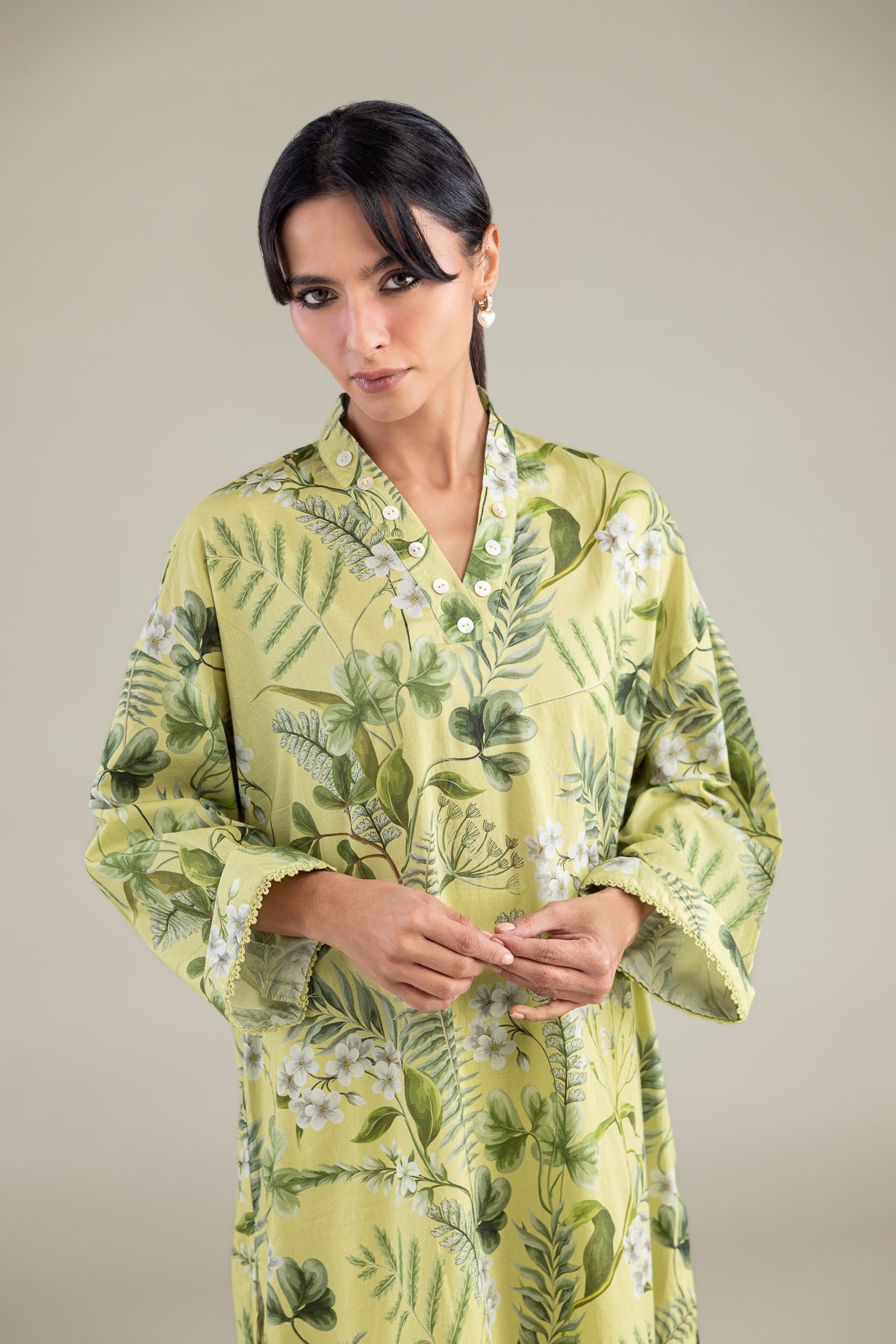 Printed Cambric Floral Longline Kurta - 2-26-301-B-F1-VG