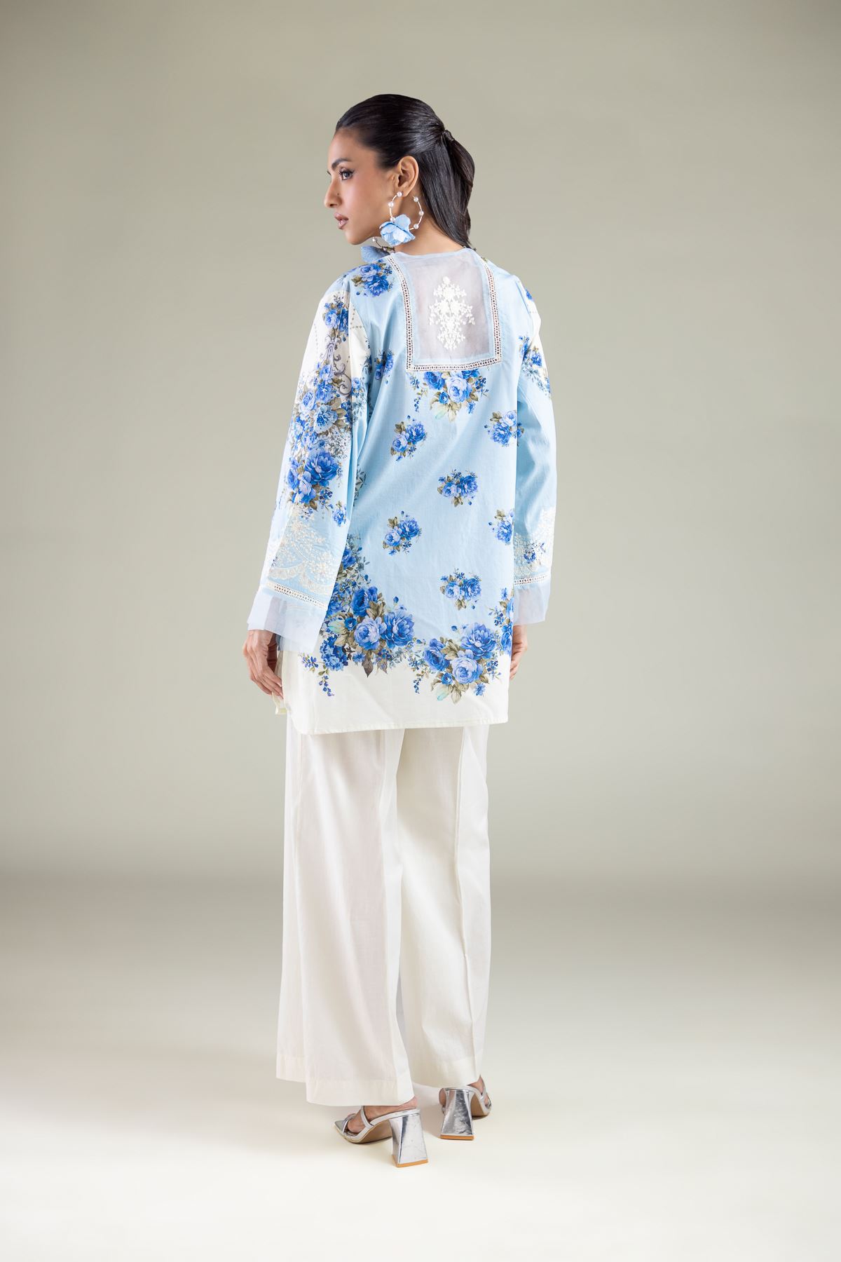 Embroidered Cambric Floral Flared Kurta - 1-26-120-A-D-VG
