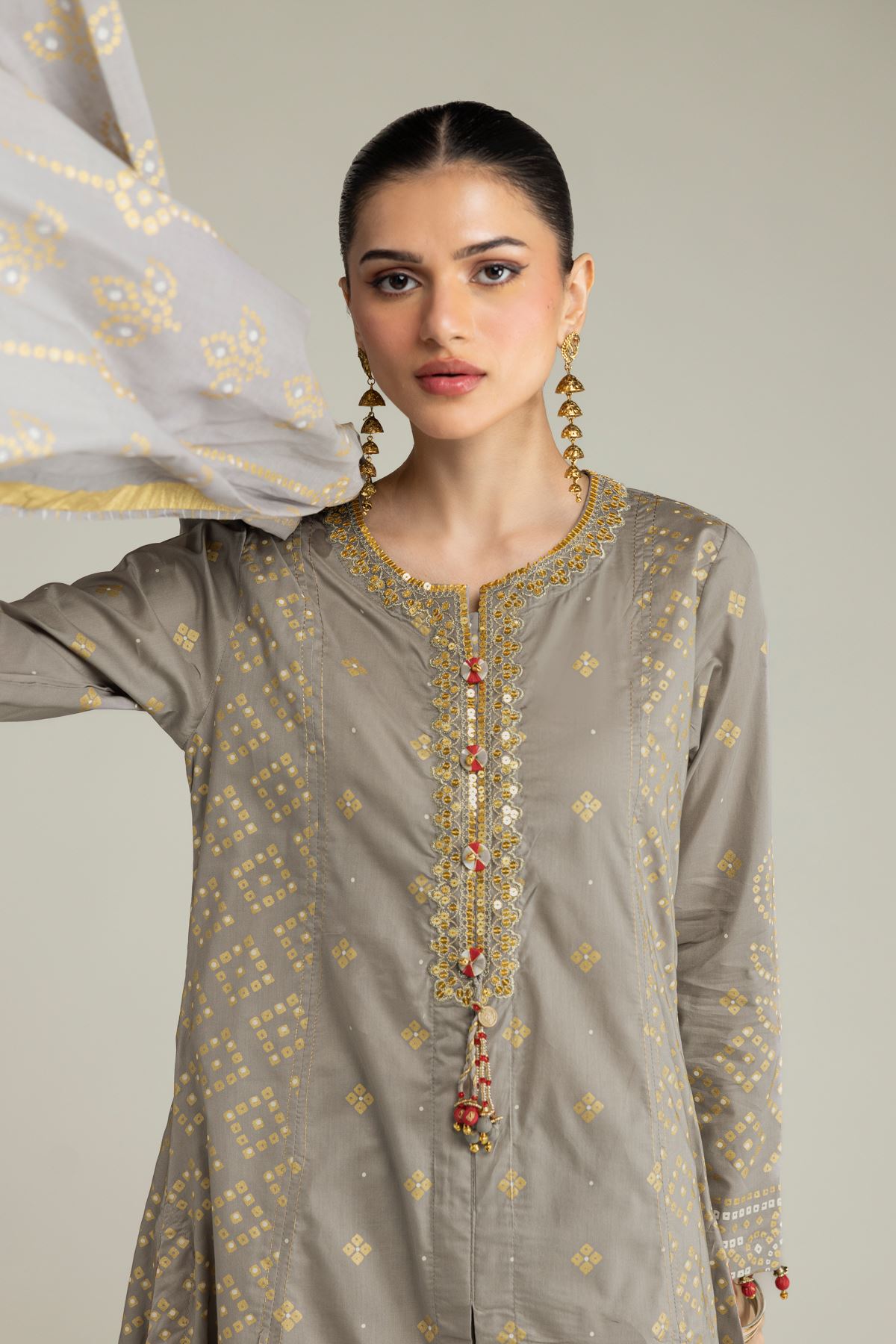 Embroidered Cambric 3-Piece Co-ord Set - T-A11-26-116FG1-VG