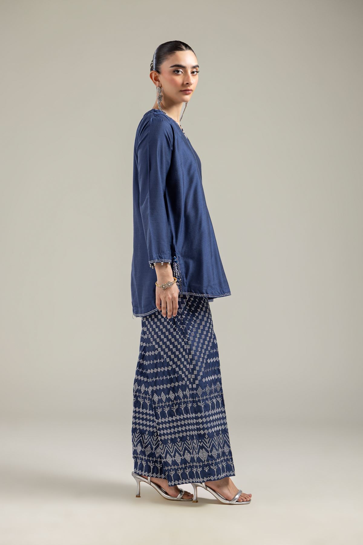 Raw Silk Silk Navy Pants - 2-26-107-A-F-VG