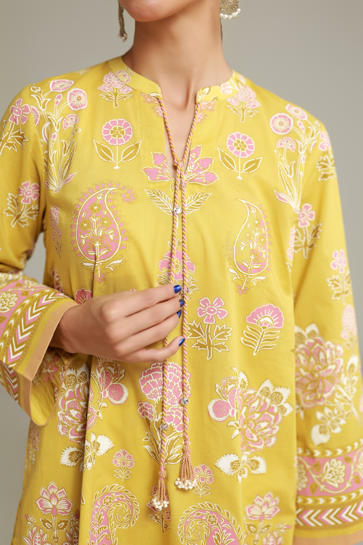 Printed Cambric Cambric Drawstring Kurta - 5-26-104-F-E-VG