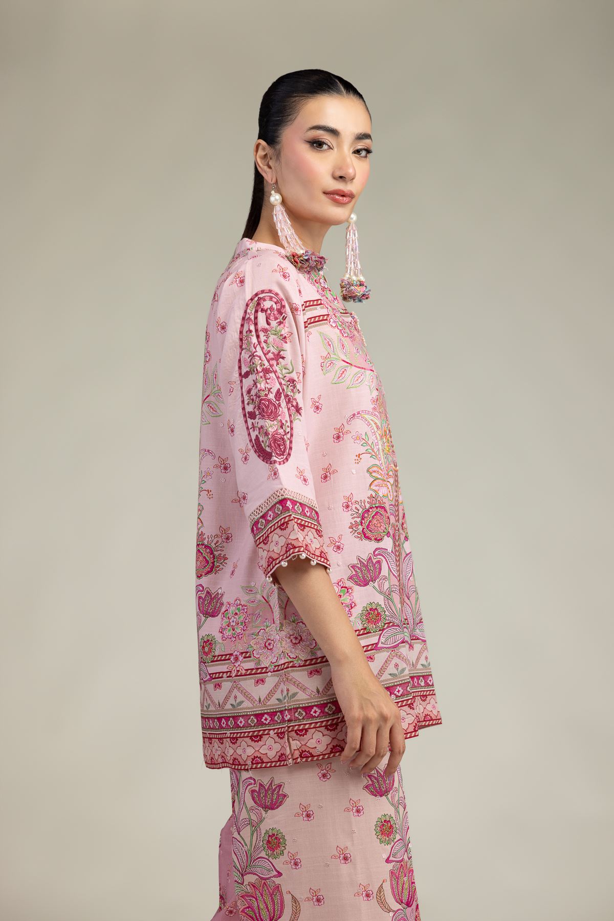 Embroidered Raw Silk Short Floral Kurta - 1-26-231-A-C1-VG