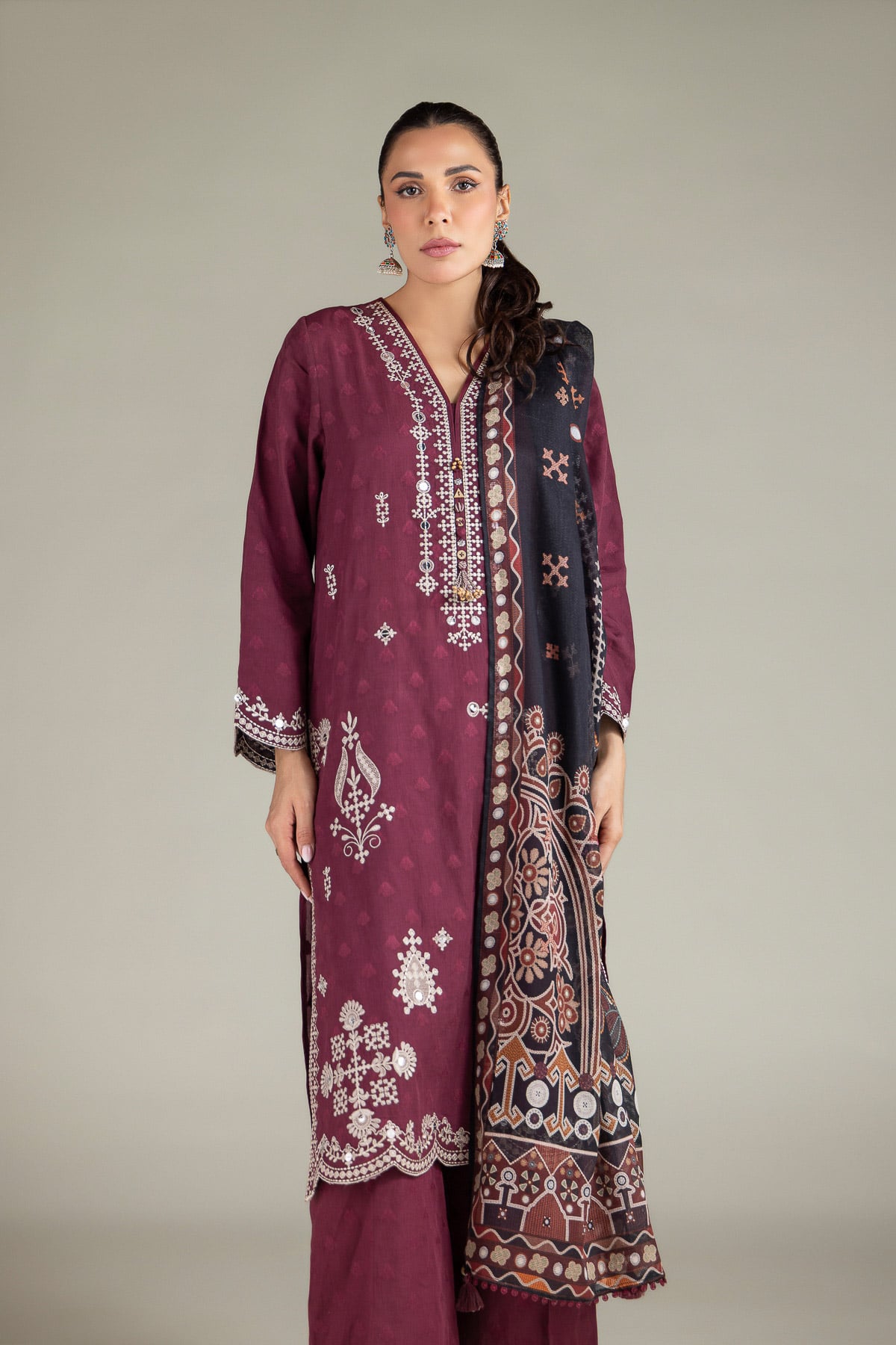 Embroidered Broshia Fabrics 3 Piece - 2-26-308-A-B1-VG