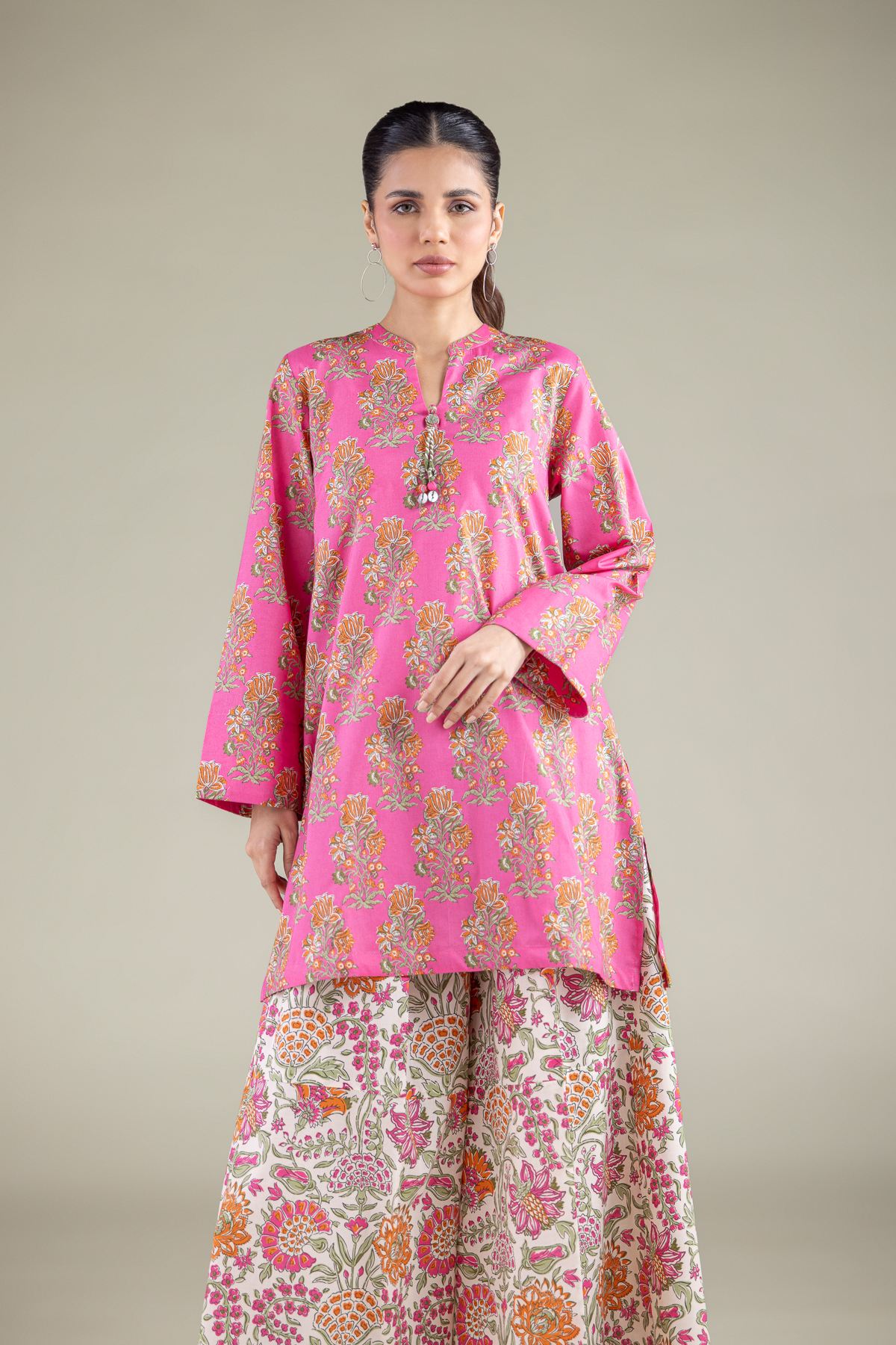 Printed Cambric Floral Short Kurta - 1-26-119-A-F-VG