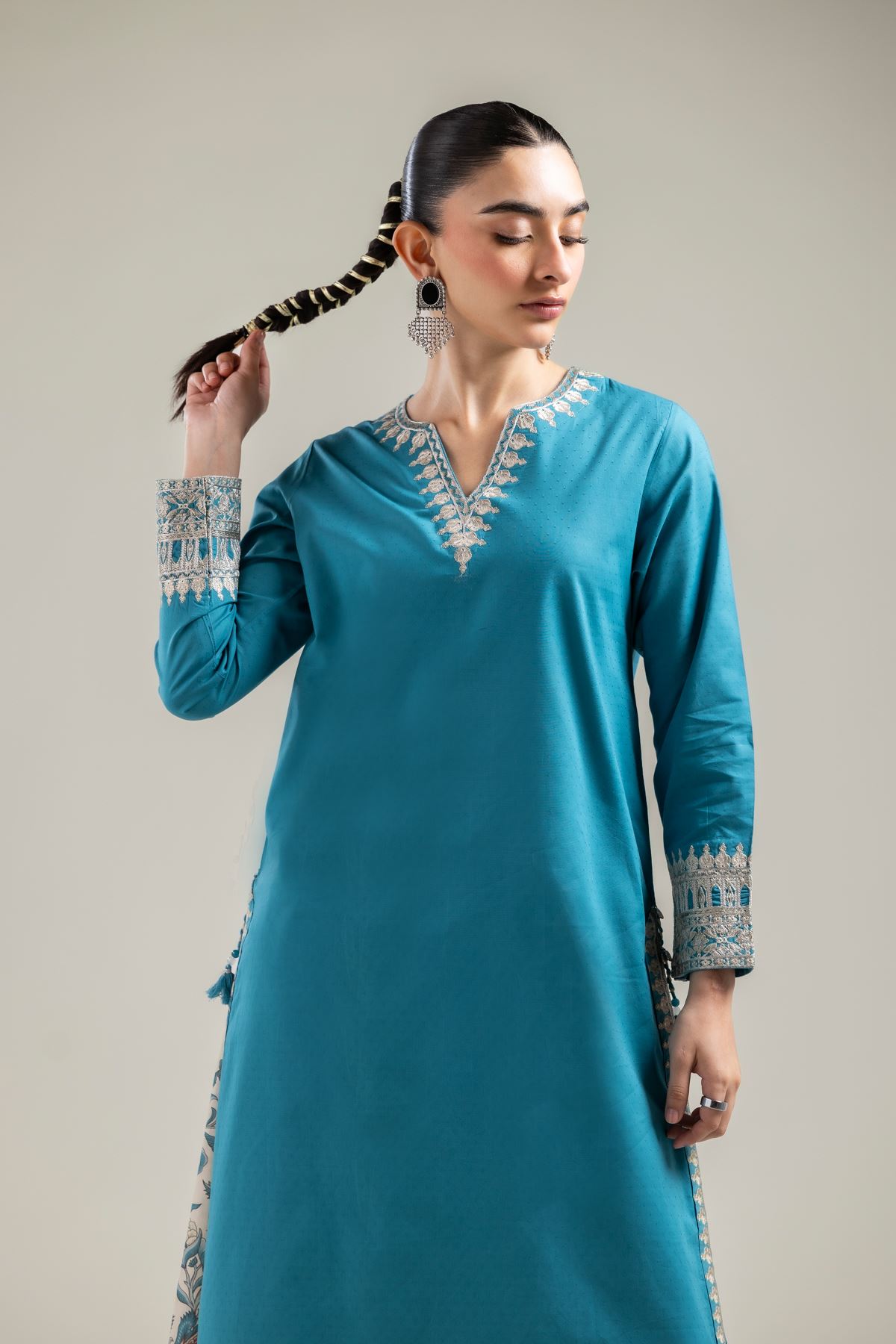 Embroidered Cotton Dobby Teal Cotton Kurta - T-A33-26-102FG-VG