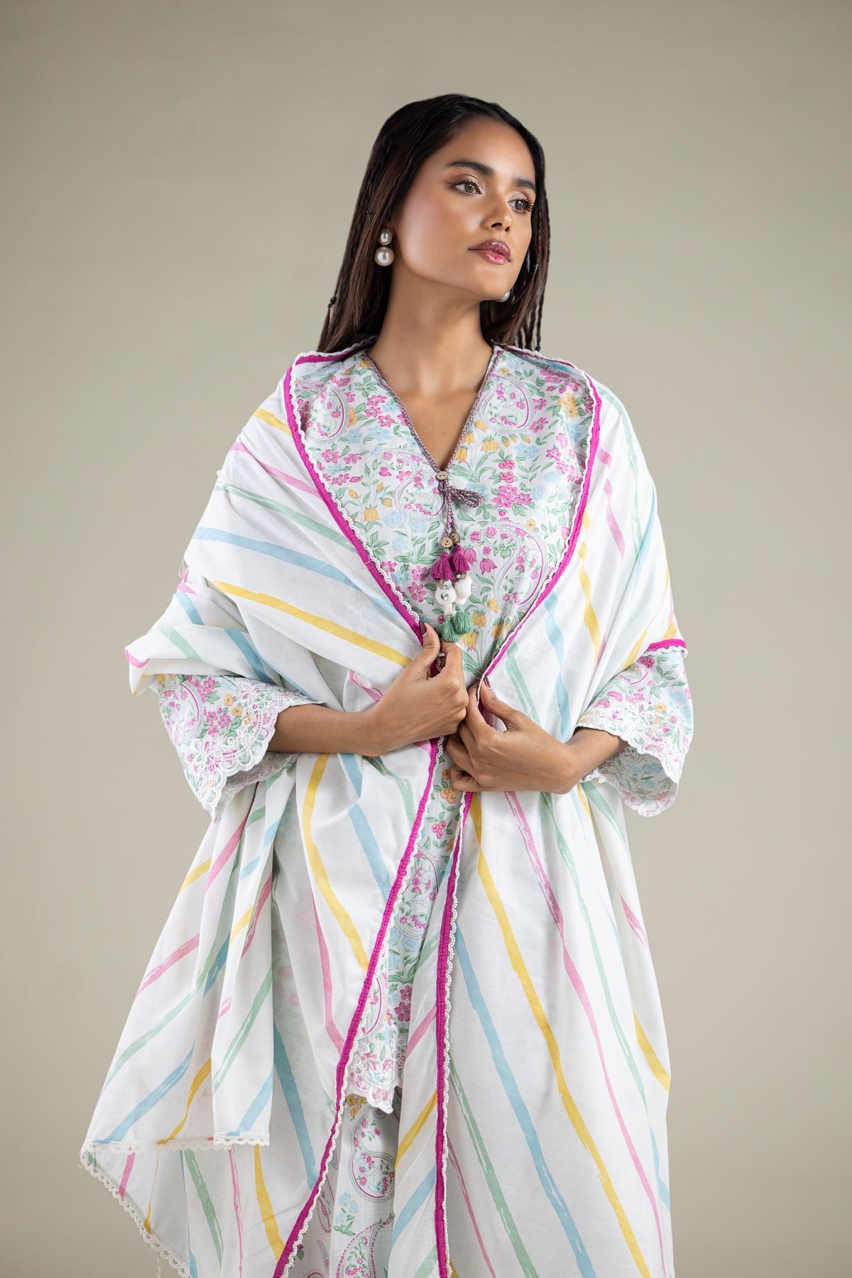 Embroidered Textured Lawn Dupatta - 1-26-123-A-G-VG