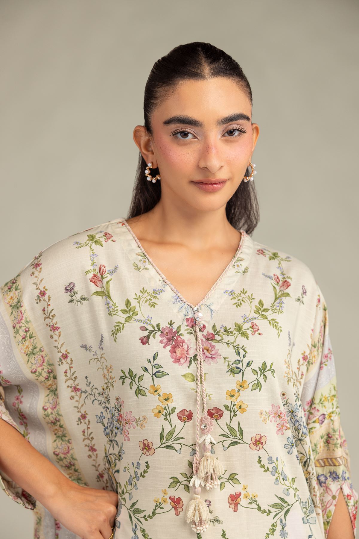 Printed Raw Silk Floral Longline Kurta - 8-26-303-A-B1-VG