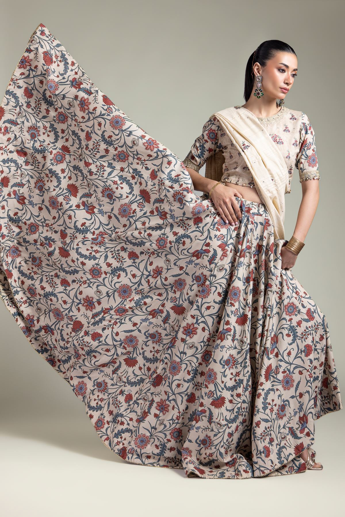 Embroidered Raw Silk Lehenga Choli Set - A22-26-218FJ1-VG