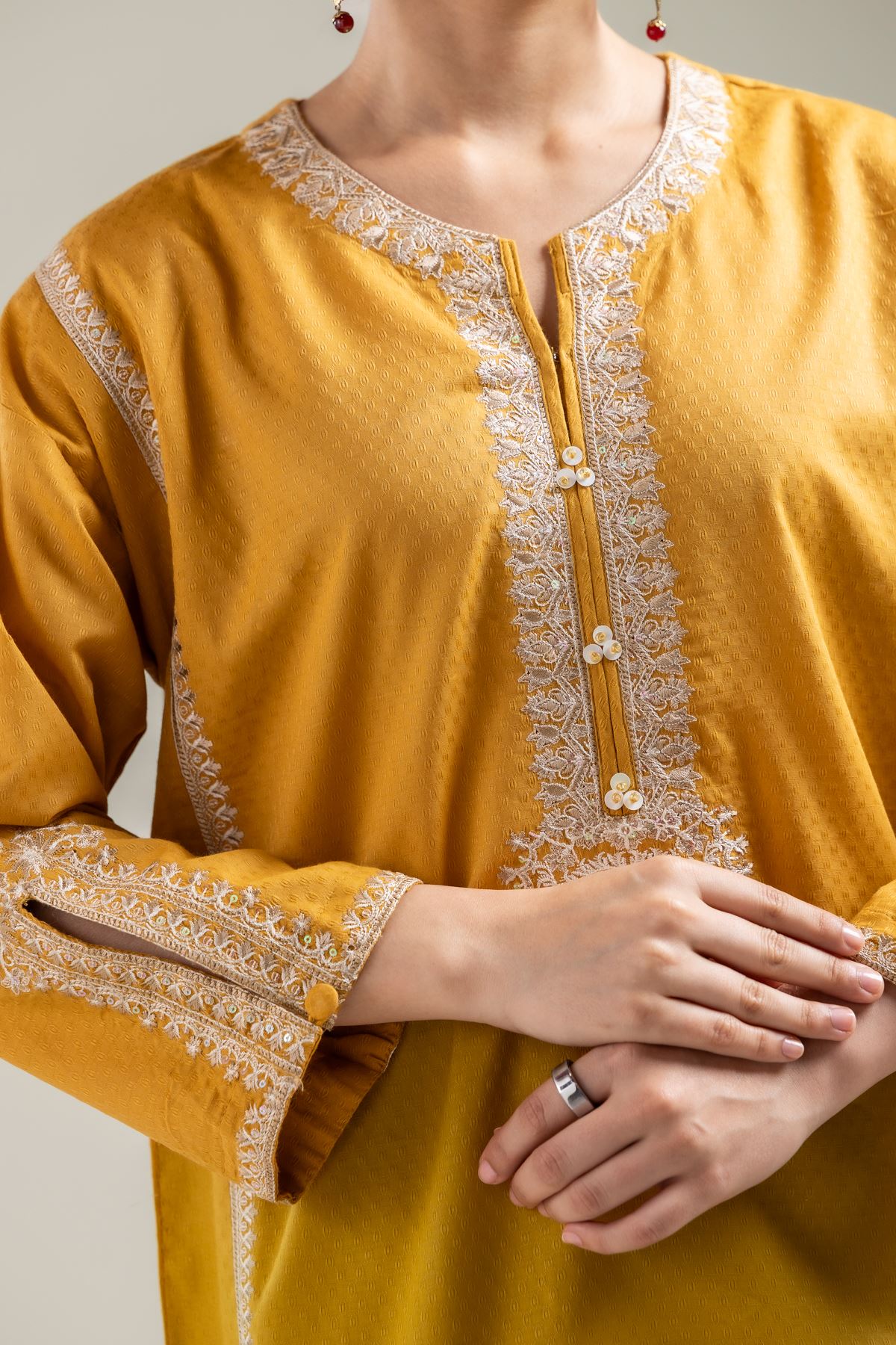 Embroidered Cotton Dobby Embroidered Cotton Kurta - T-A22-26-122FI1-VG