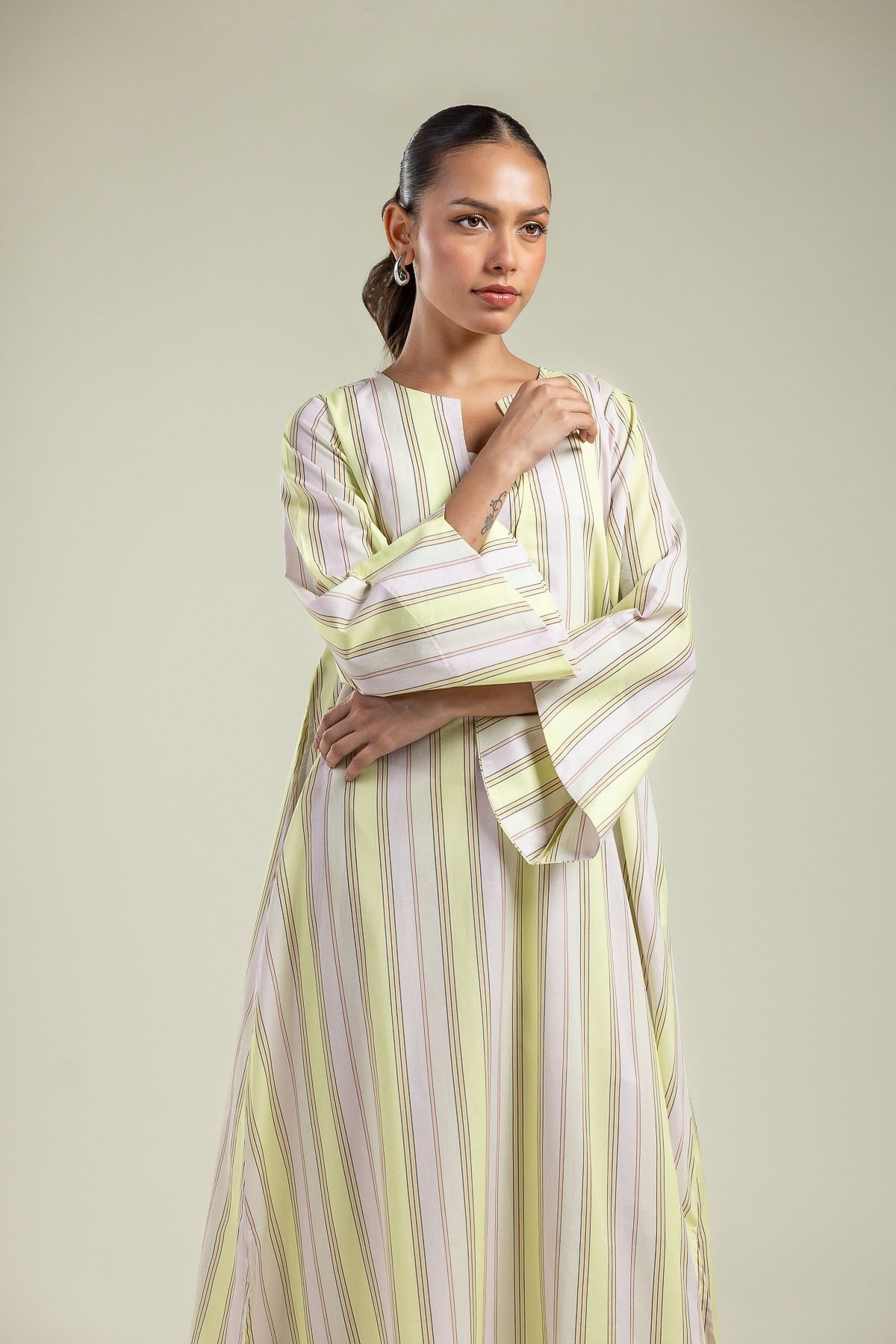 Printed Cambric Vertical Striped Kurta - 1-26-208-A-H2-VG