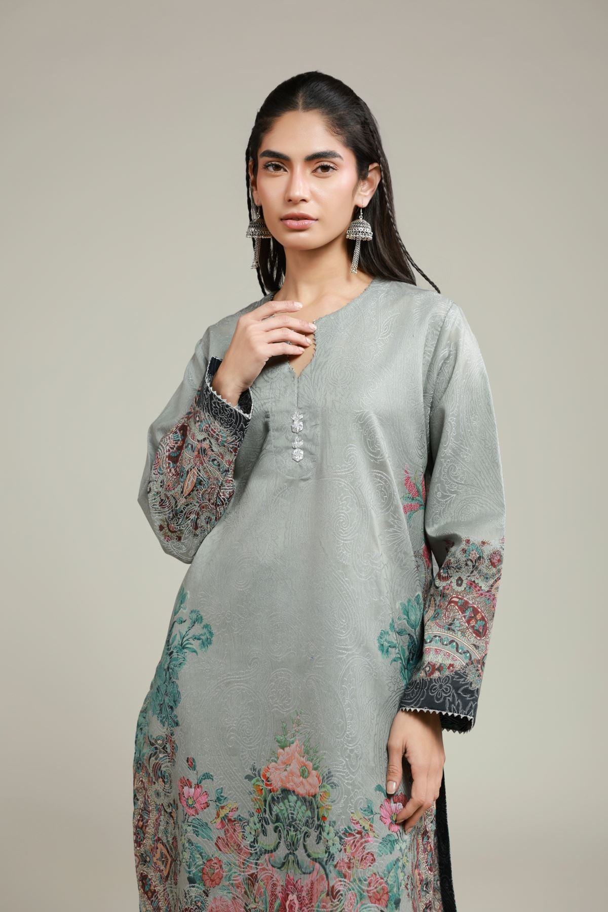 Printed Jacquard Gray Tailored Set - T-A22-26-101FI-VG