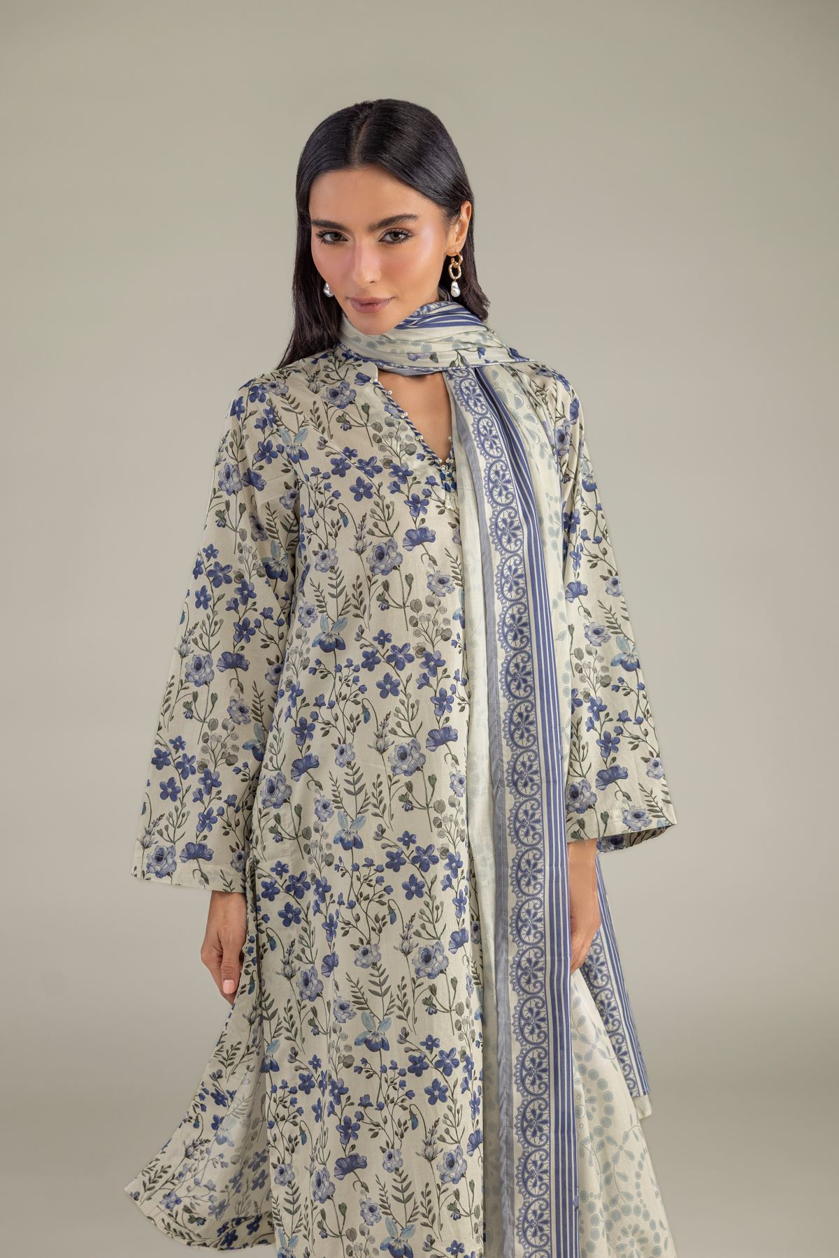 Printed Lawn Floral Lawn Dupatta - 1-26-102-A-F-VG