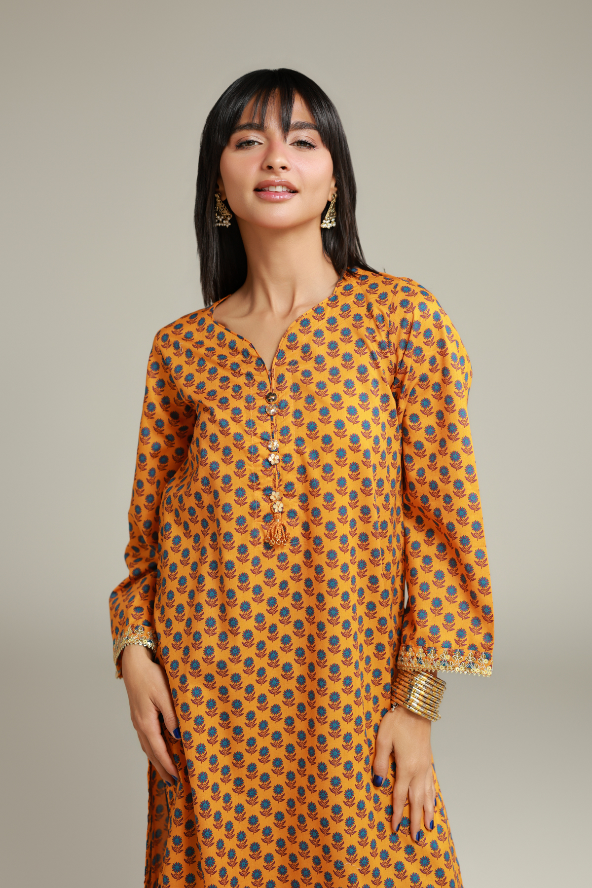 Embroidered Cambric Floral Cambric Kurta - 12-26-115-E-G-VG