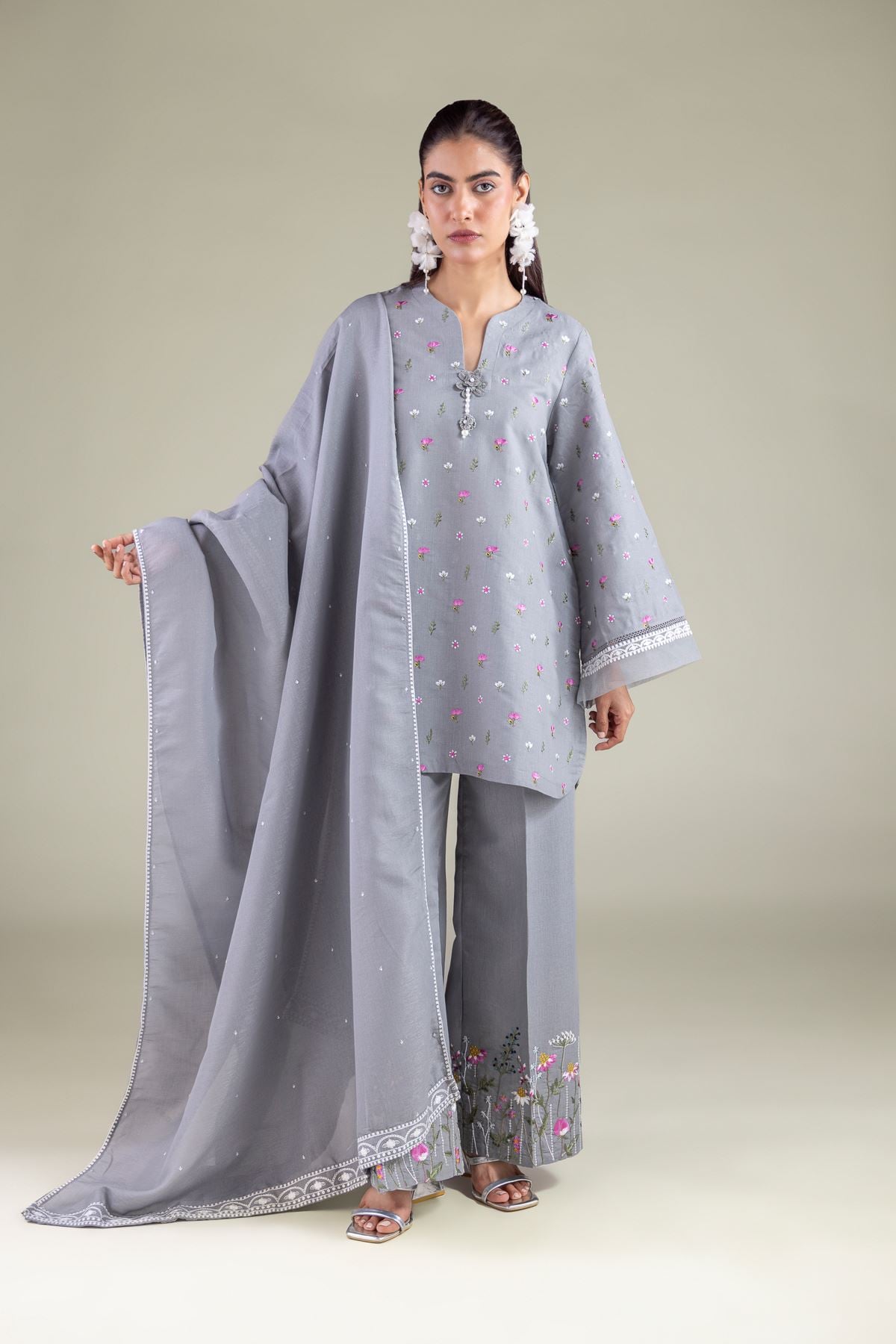 Embroidered Mesuri Floral Draped Dupatta - 2-26-202-A-D-VG