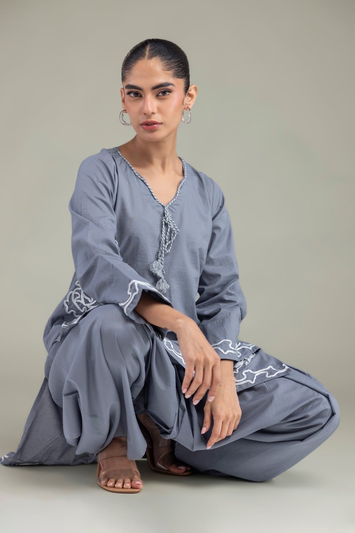 Embroidered Cambric Gray Cambric Kurta - 1-26-102-A-F-VG
