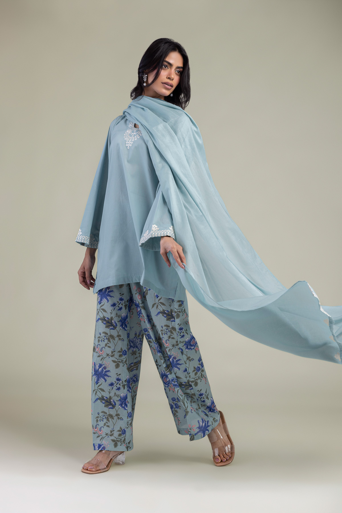 Embroidered Lawn Solid Blue Dupatta - 2-26-308-A-B1-VG