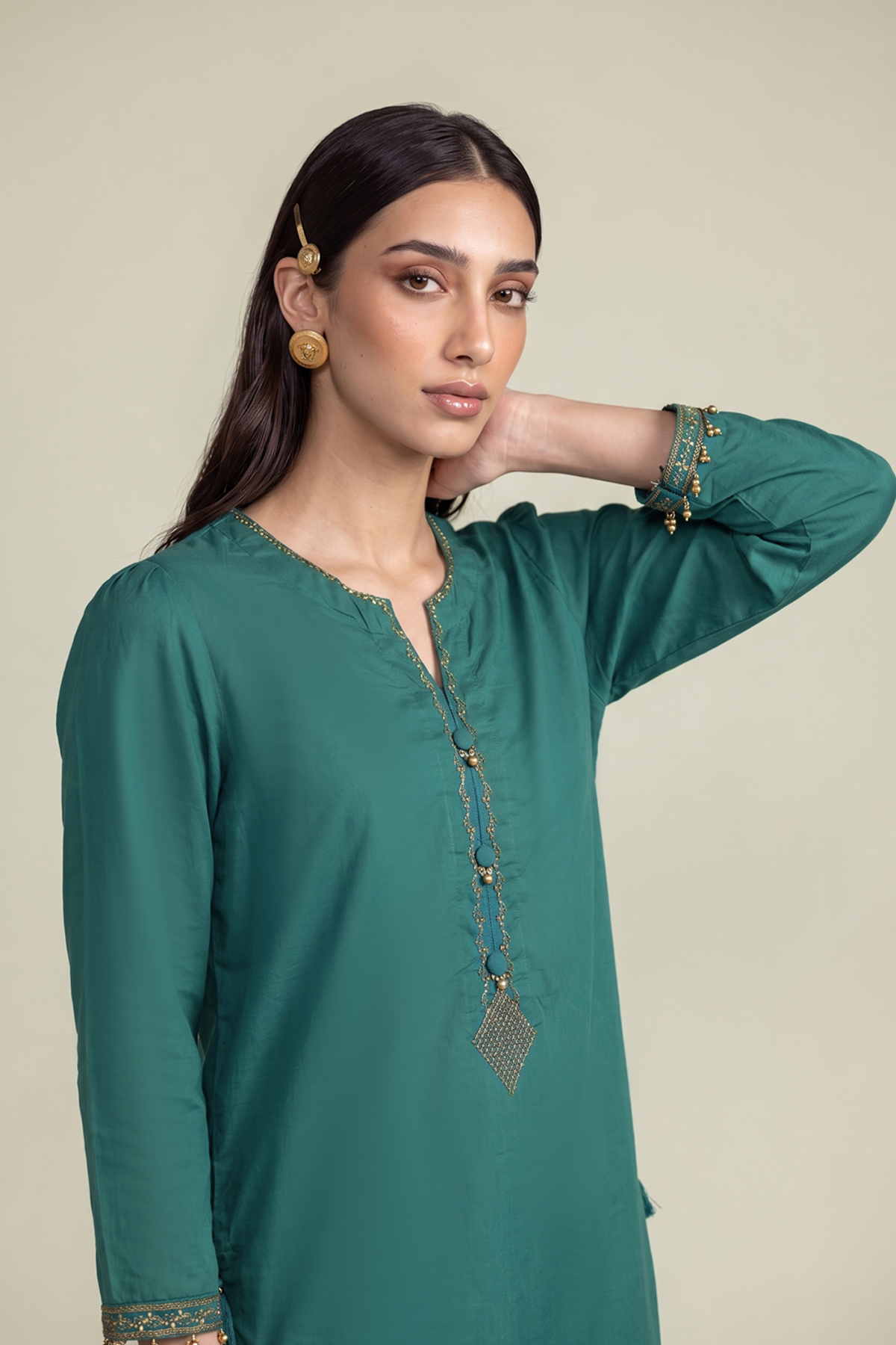 Embroidered Cambric Teal Cambric Kurta - A22-26-214FH1-VG