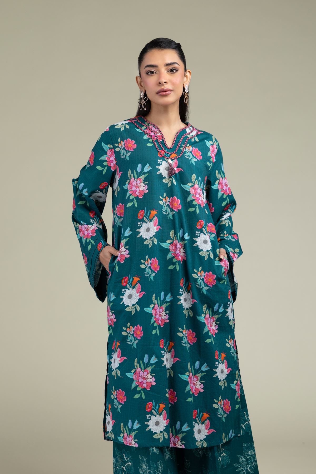 Printed Cotton Dobby Floral Longline Kurta - 1-26-202-A-A1-VG