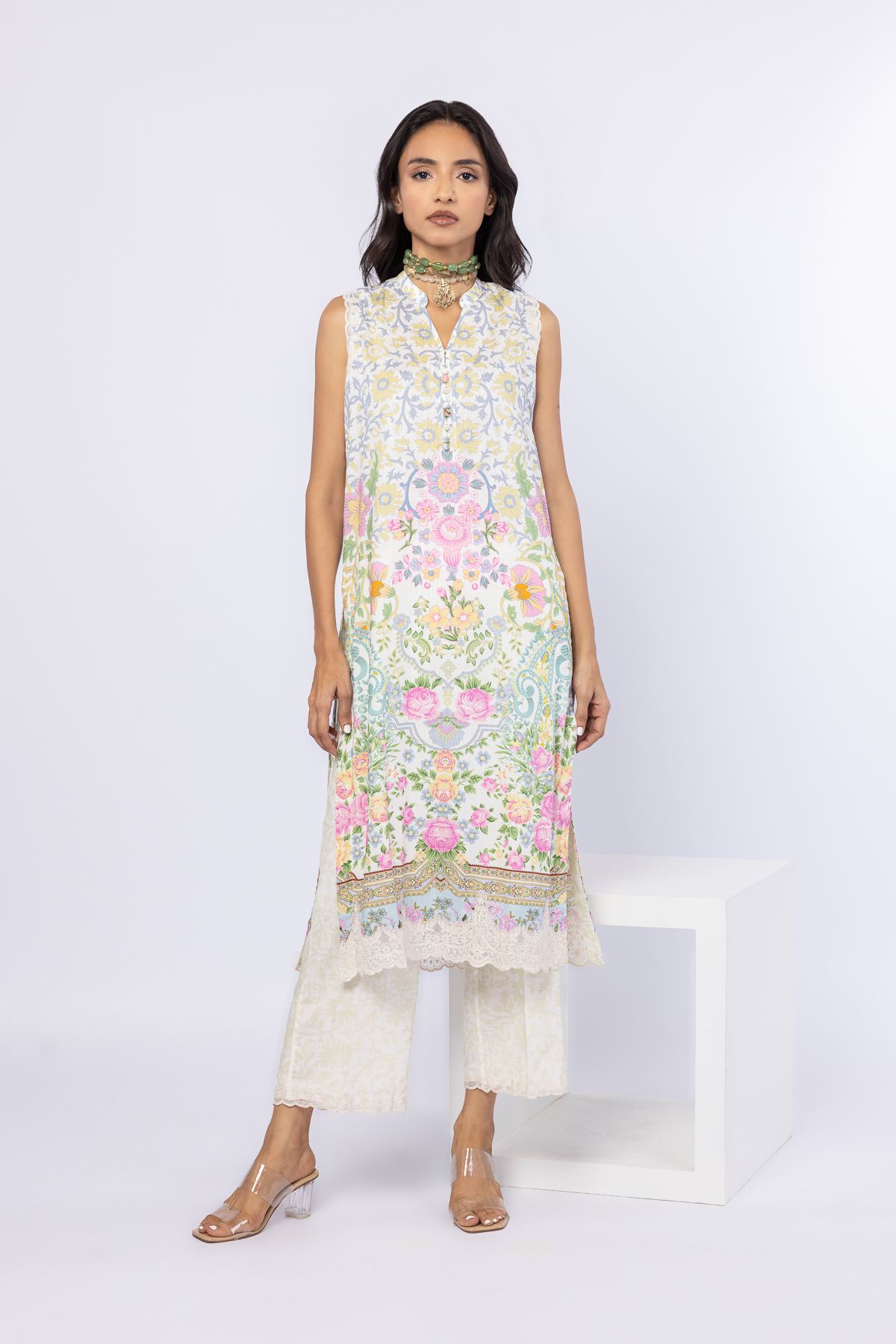 Embroidered Crosshatch Raw Silk Kurta - 25-10-10S4-02TB-VG