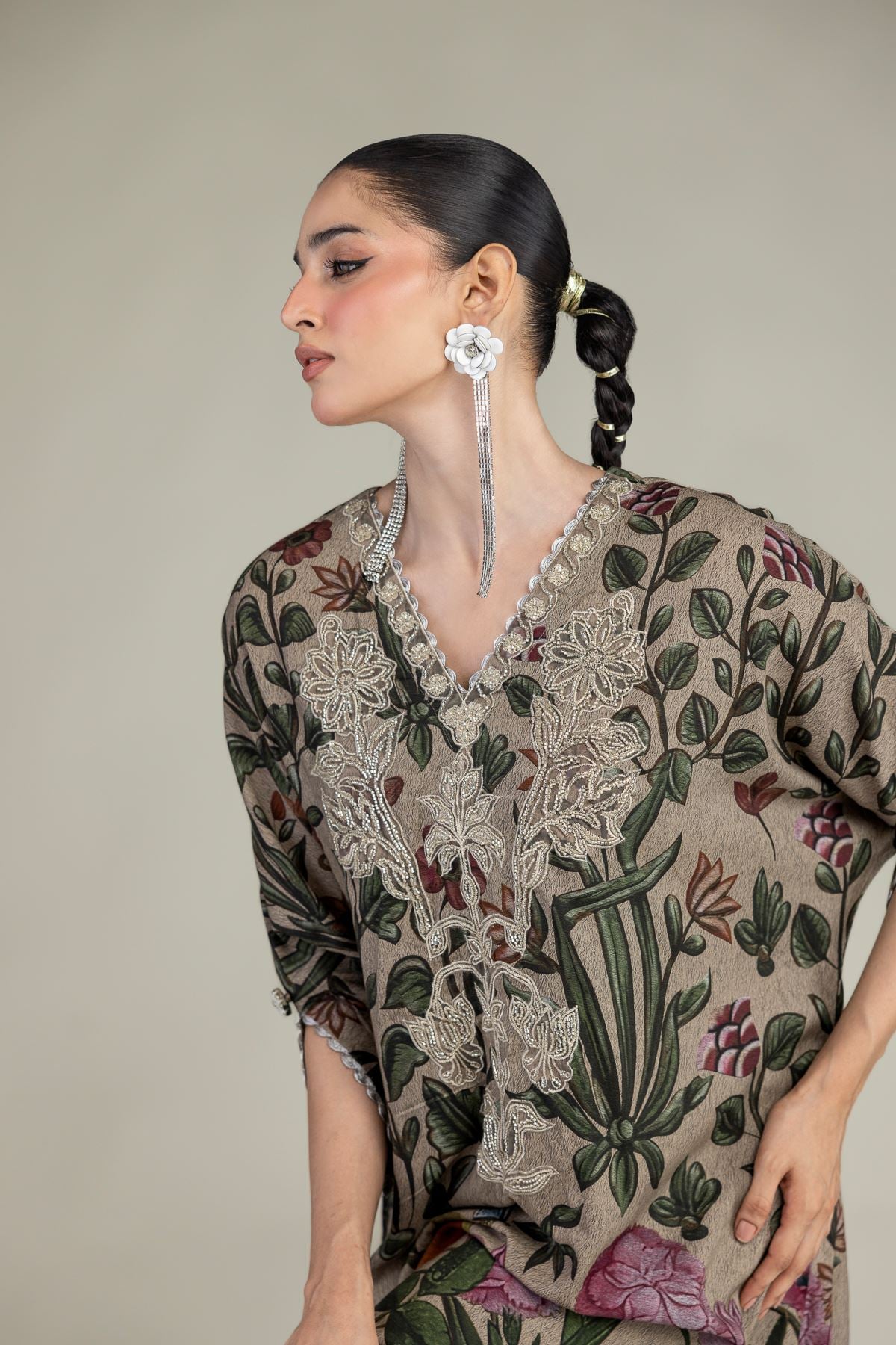 Embroidered Raw Silk Floral Long Kurta - 2-26-203-A-F1-VG