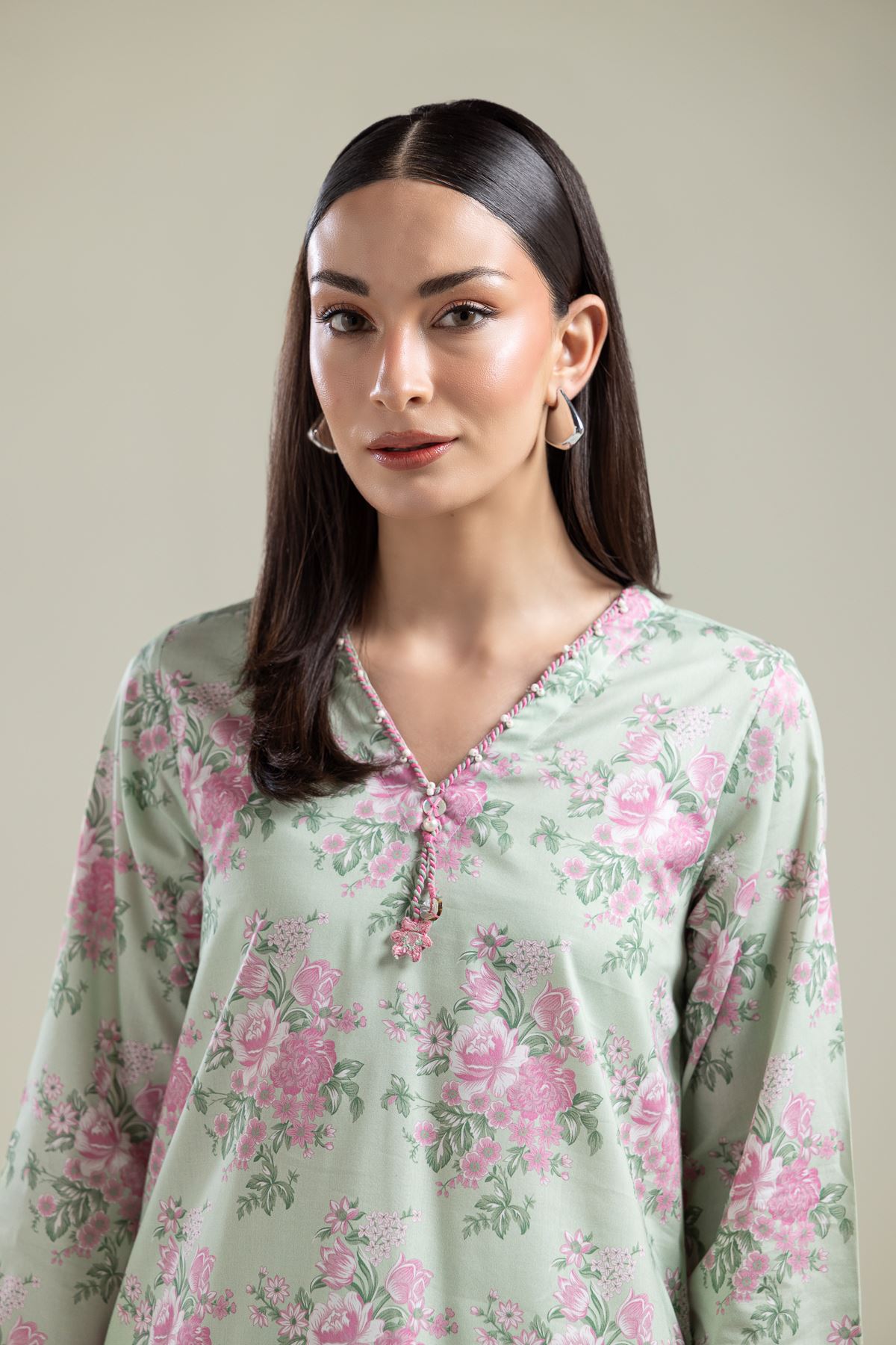 Printed Cotton Viscose Long Floral Kurta - 2-26-109-A-H-VG