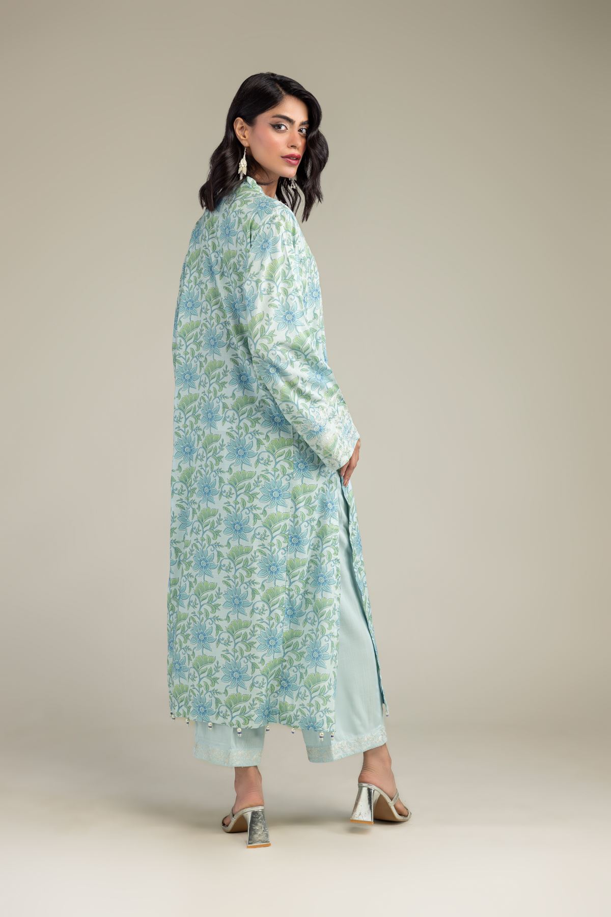 Embroidered Raw Silk Long Floral Kurta - 1-26-309-B-D1-VG