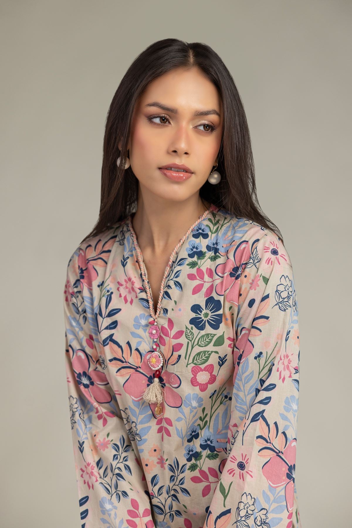 Printed Cambric Short Floral Kurta - 8-26-210-A-C1-VG