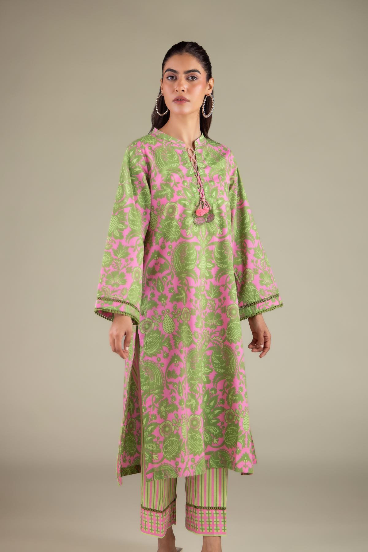 Printed Cambric Long Floral Kurta - 2-26-110-A-F-VG
