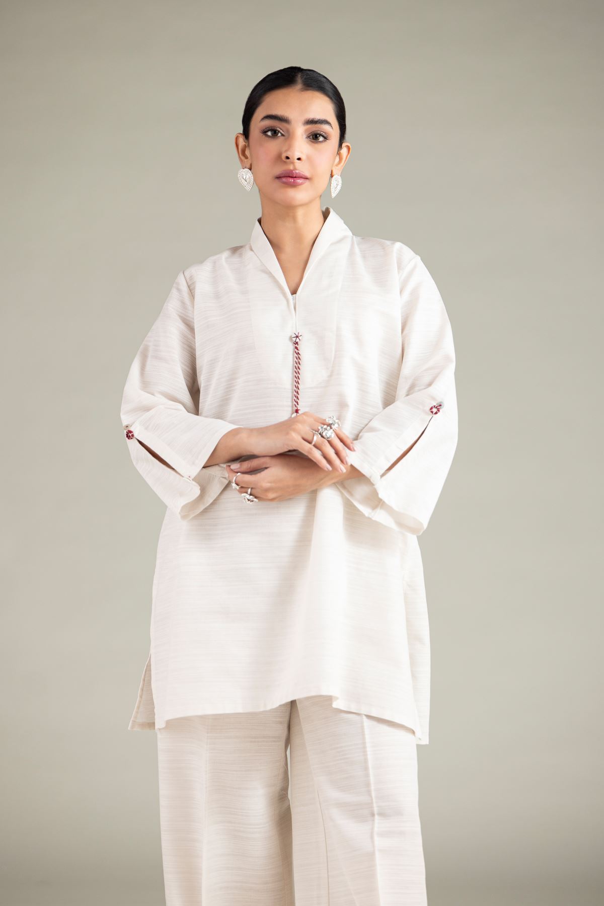 Dyed Textured Cotton Short Drawstring Kurta - 1-26-146-A-D-VG
