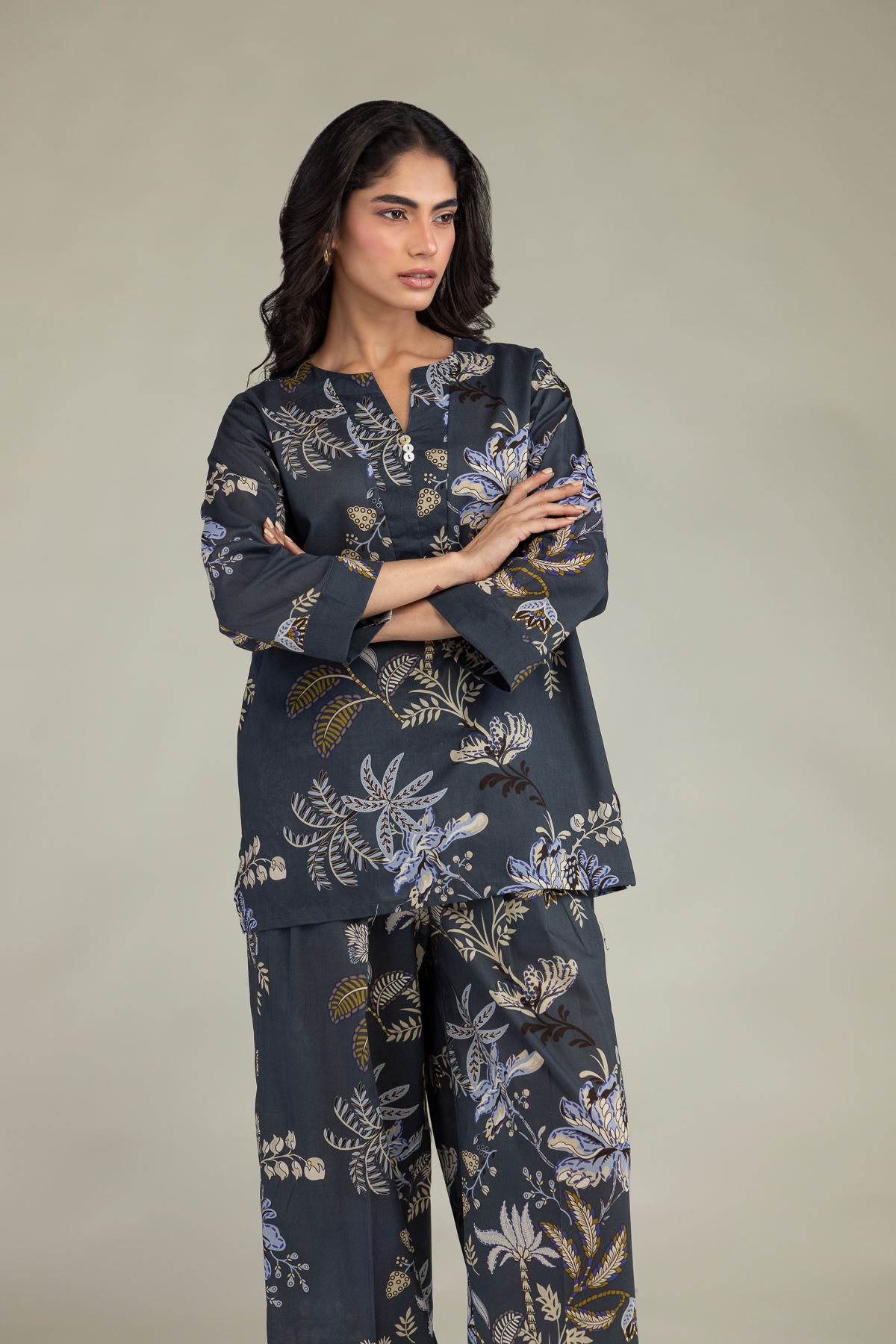 Printed Cambric Floral Cambric Tunic - 1-26-102-A-F-VG