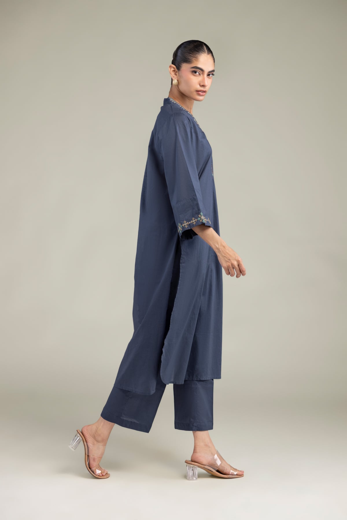 Embroidered Cambric Cambric Solid Pants - 1-26-102-A-F-VG
