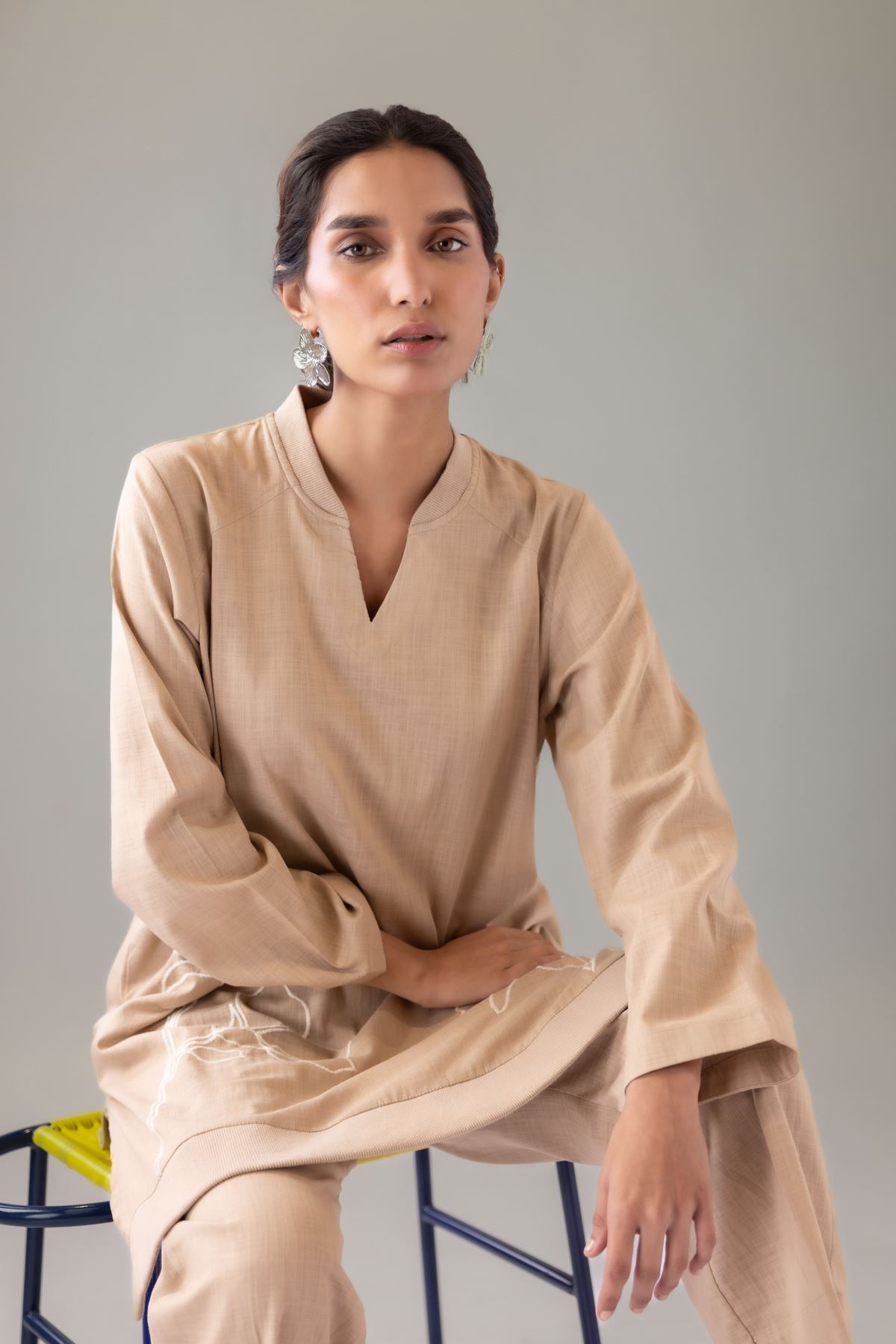 Embroidered Heavy Textured Cotton Kurta - 25-09-12E2-01TA-VG
