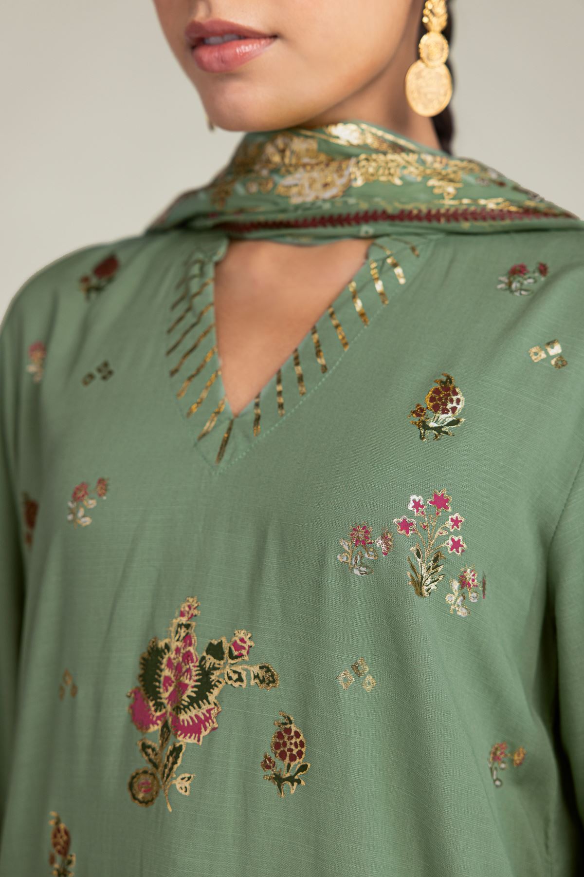 Embroidered Raw Silk 3-Piece Co-ords Set - 8-26-304-A-B1-VG